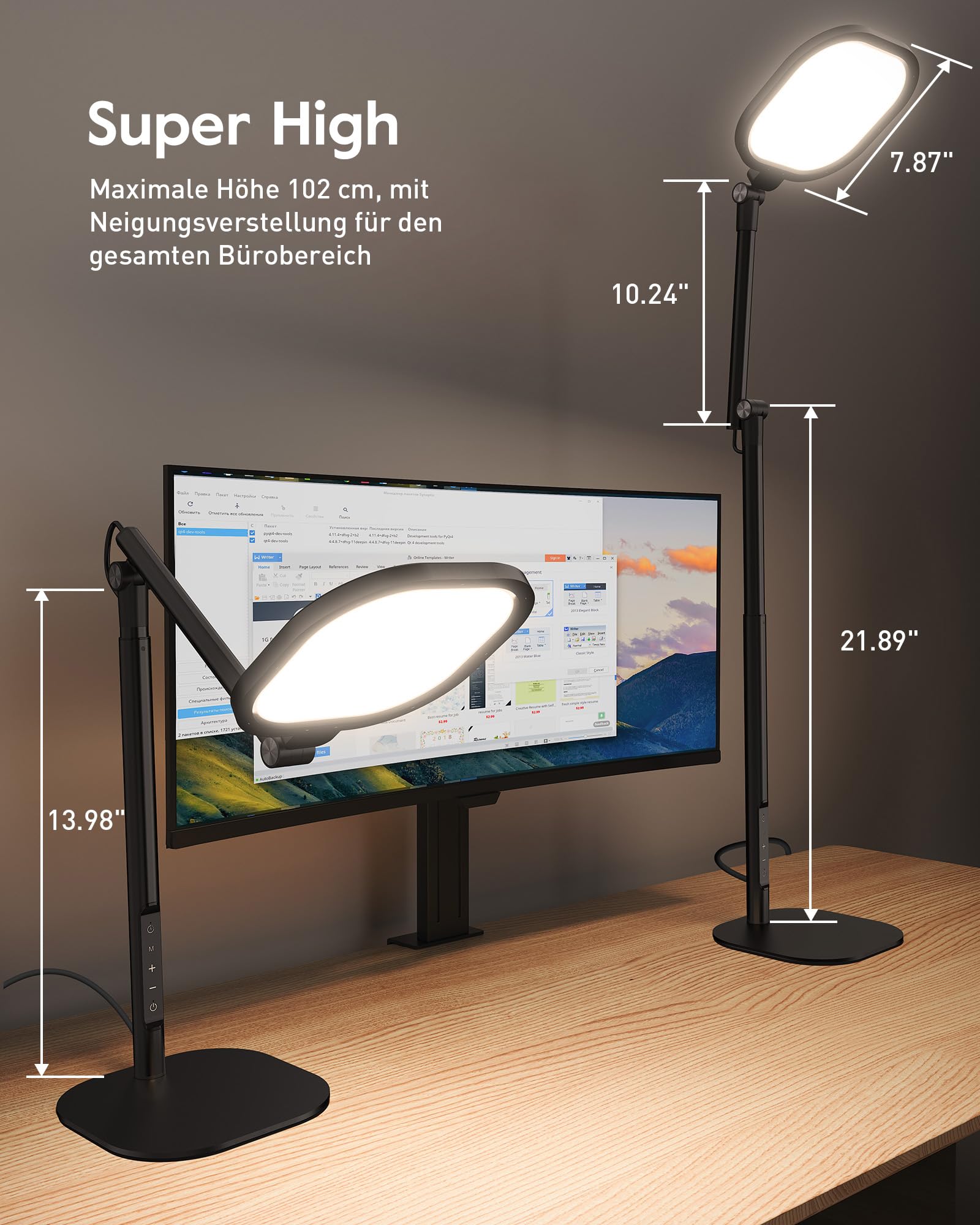 LitONES LED Schreibtischlampe mit Sockel, hohe dimmbare Tischlampe mit 50 Leuchtmodi sowie Speicher- und Timer-Funktion, Bürolampe für Videokonferenzen, Architekten oder zum Lernen [Energieklasse A]