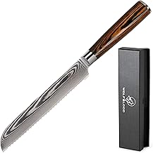 Wolfblood Damascus Knife Bread Knife XL (32 cm) with Serrated Edge I Damask Bread Knife Made of Real 67 Layers Damascus Steel I Professional Kitchen Knife with Wooden Handle Gift Box and Blade Guard