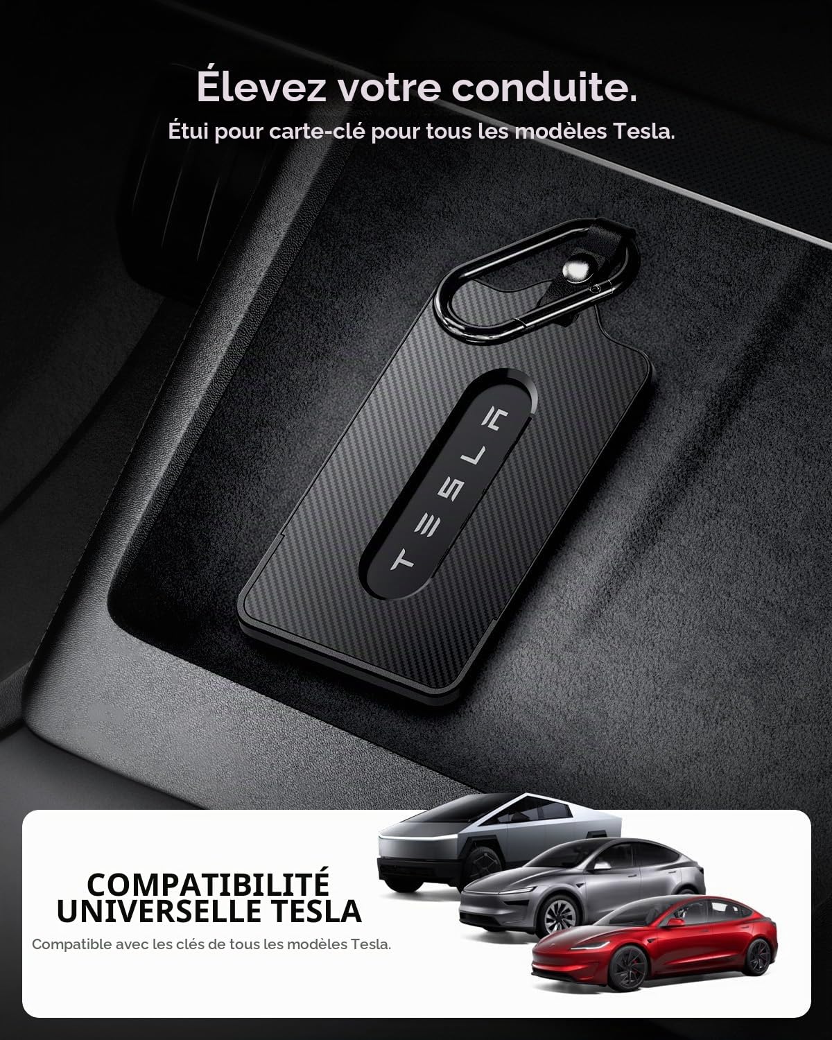 Spigen Porte-Carte pour Tesla [Lot de 2] Étui Carte-Clé avec Mousqueton Compatible avec Tous Les Modèles, Accessoire pour Tesla Model Y (~2025 2026 Juniper), 3 (~2024-26 Highland), S, X - Noir