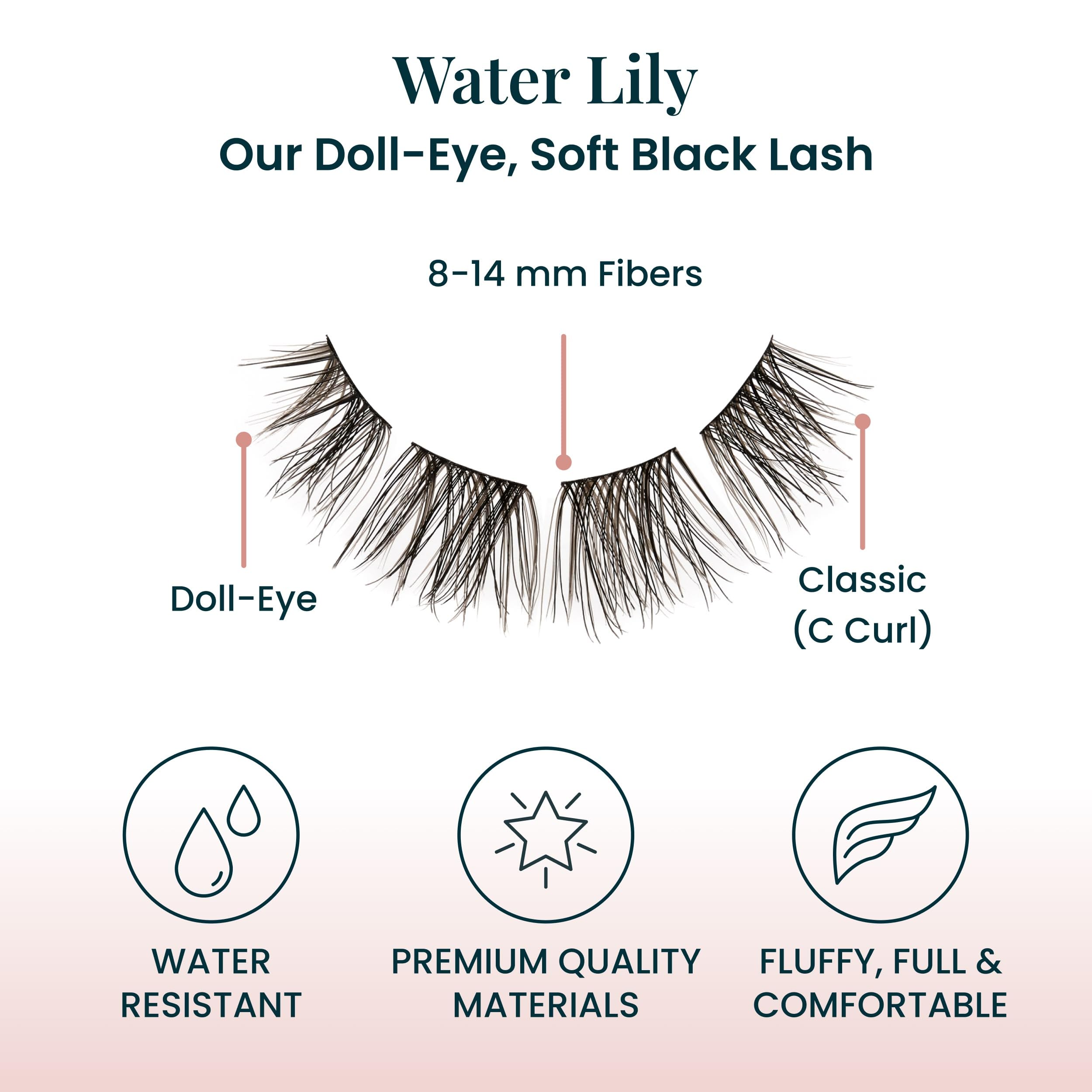 Doll-Eyed Lash Clusters for Women, Salon Quality At Home Eyelashes Extension Kit, 6 Lash Sets, No Lash Glue Included: WaterLily