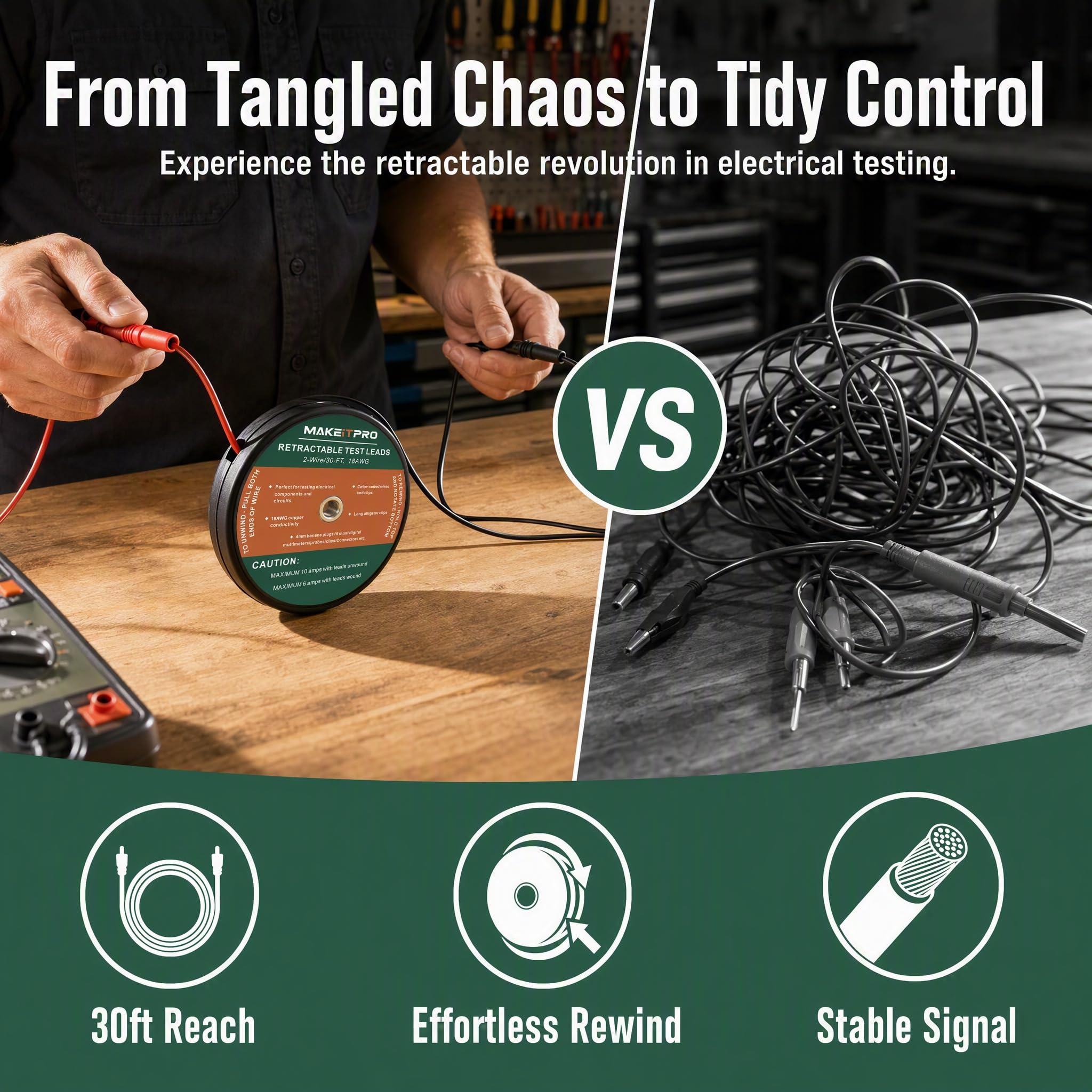 Retractable Test Leads 2 Wires 30FT 18AWG Kit with Cable Bag — Amazon image 2