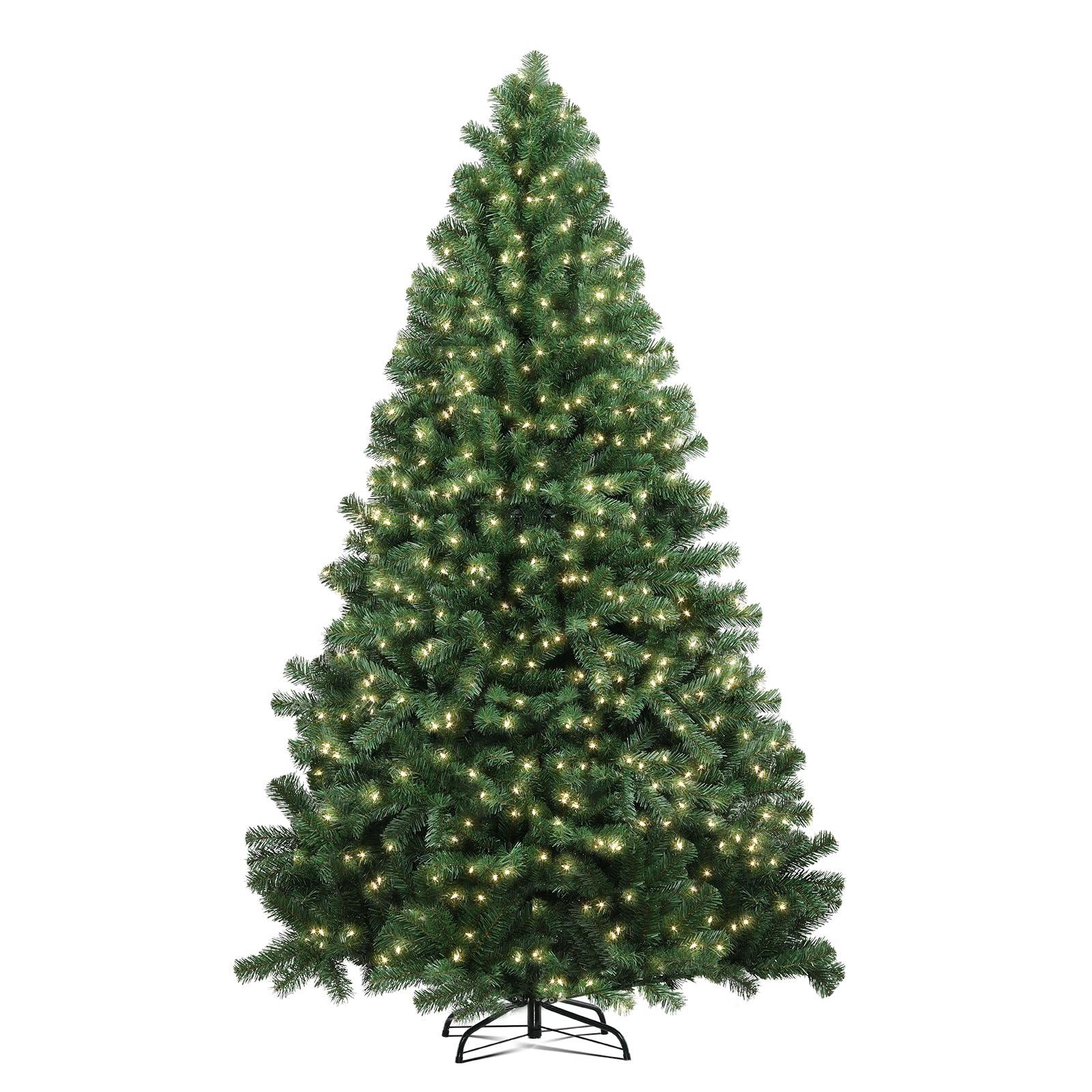 6.5ft Christmas Tree with 200 Warm White Lights, Artificial Hinged Christmas Pine Tree with Foldable Stand for Home Party Decoration, 1000 Tips, Metal Stand, Easy Assembly