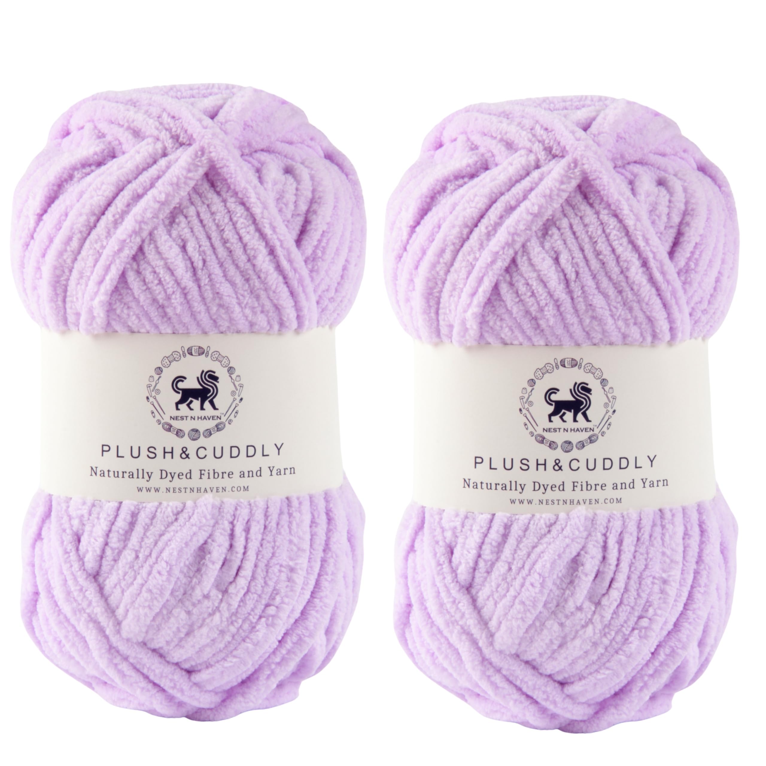 Wool, Plush & Cuddly, Chenille Yarn Supersoft Hand Knitting Wool Ball, (1 Ball/100 Gram Each) Ball Suitable for Craft, Babywear, Baby Blankets, 5 Bulky, Shade no - NNHB010 (Lilac (Purple), Set of 2)