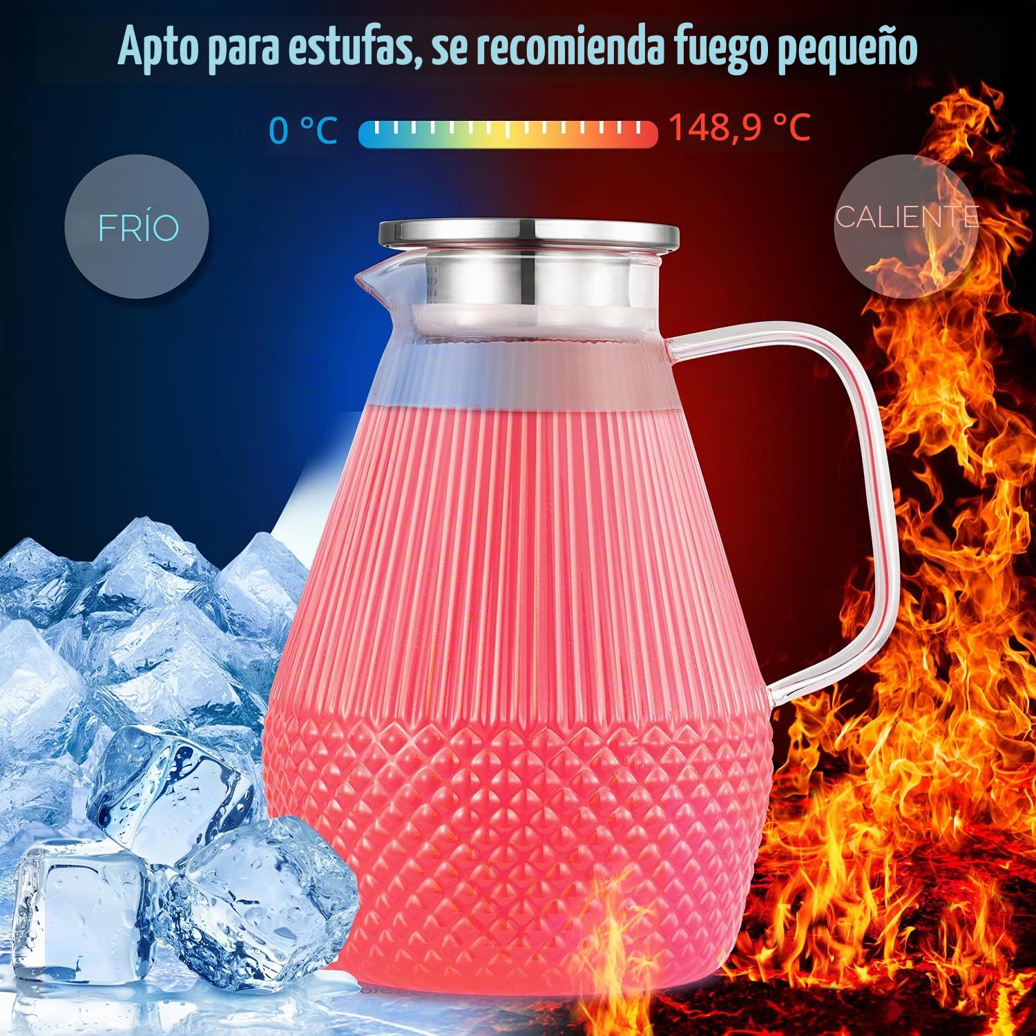 Jarra de Agua Cristal 2,4 Litros Con Tapa y Cepillo - Para Nevera, Té Helado, Leche, Jugo