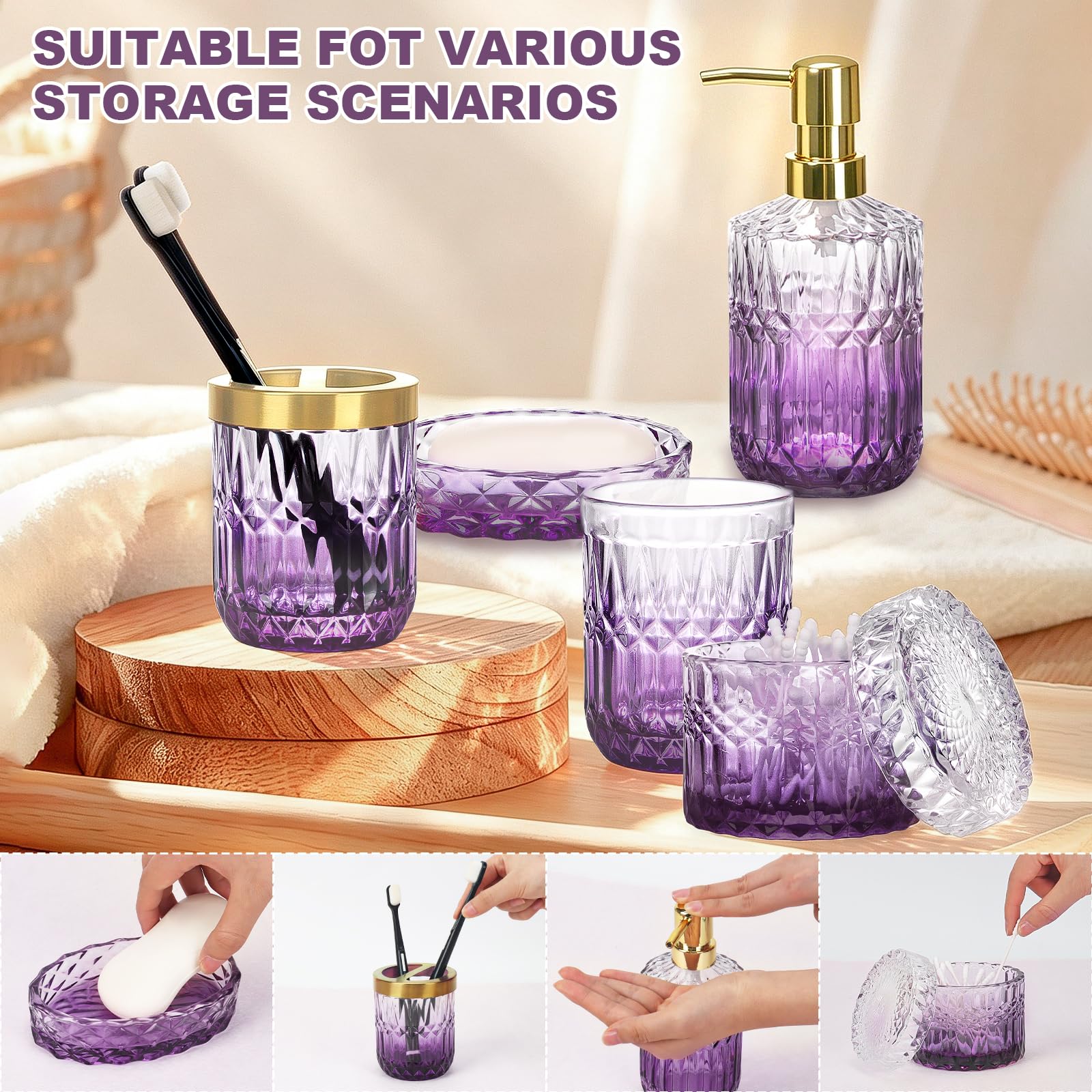 Ensemble d'accessoires de salle de bain 5 pièces violet dégradé