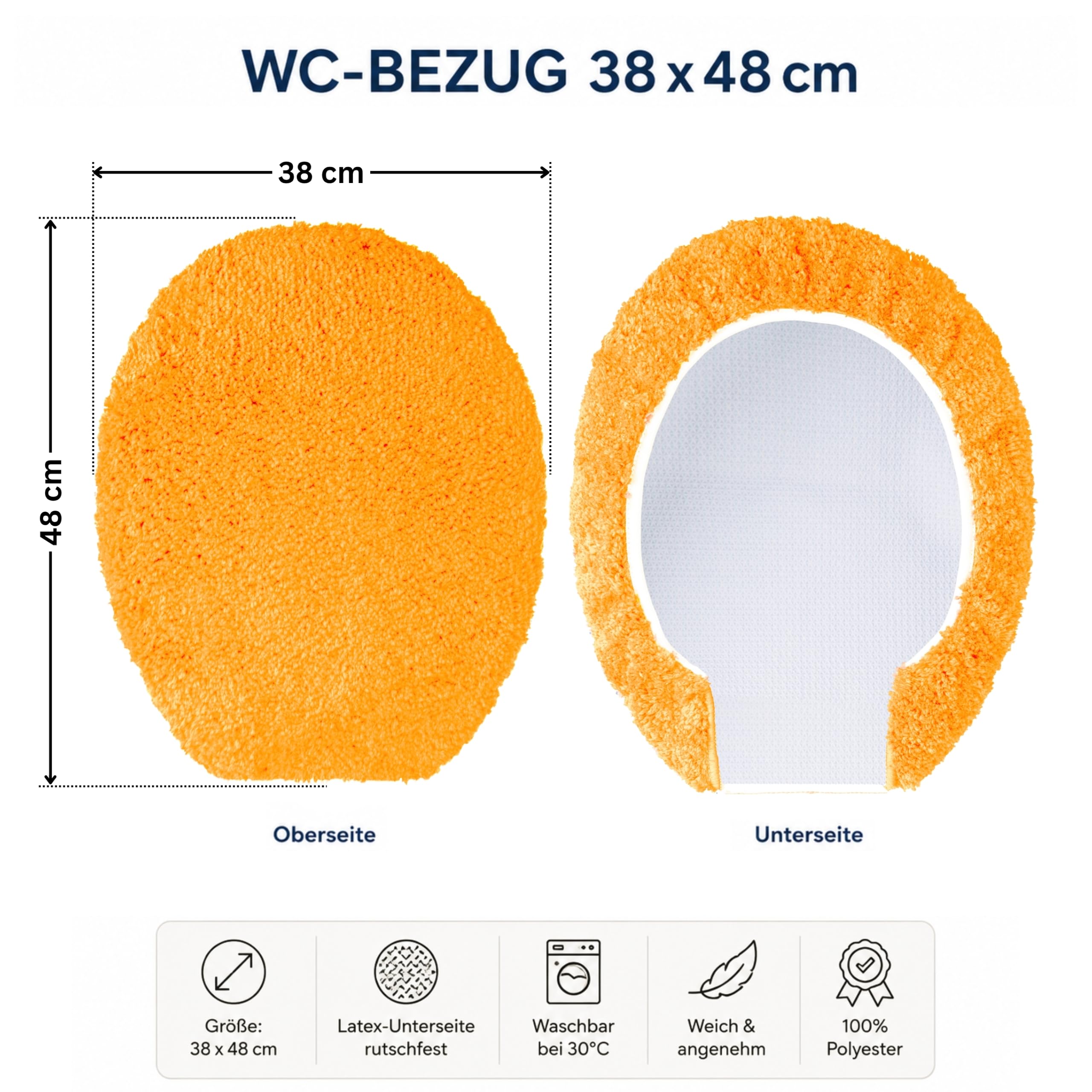 Brandsseller WC Deckelbezug 38x48 cm Ausschnitt aus weichem Mikrofaserstoff Toiletten Sitzbezug für Optimalen Komfort und Stil-Orange
