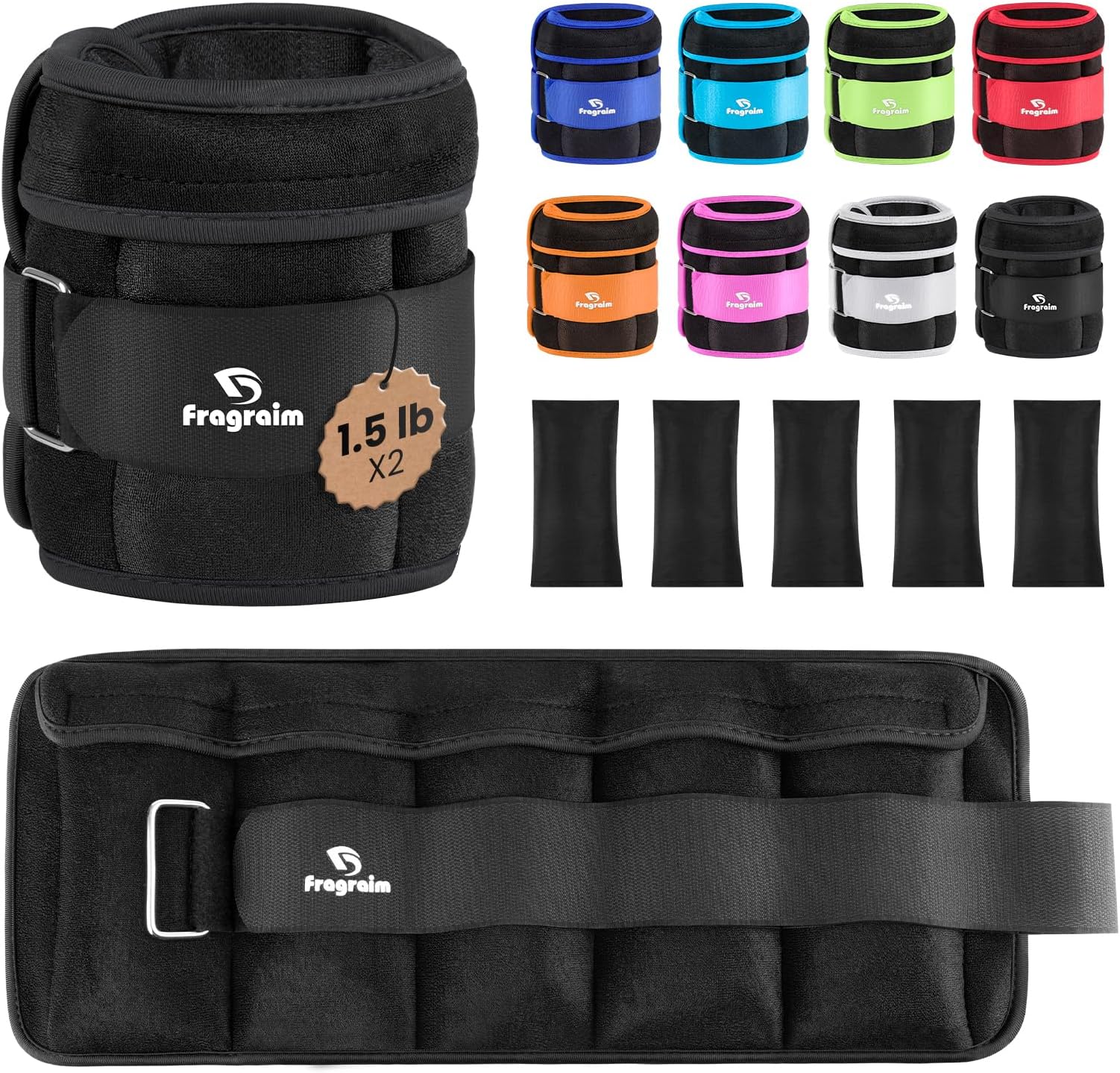 Fragraim Adjustable Ankle Weights 1-3/4/5/6/8/10/12/15/20 LBS Pair with Removable Weight for Jogging, Gymnastics, Aerobics, Physical Therapy