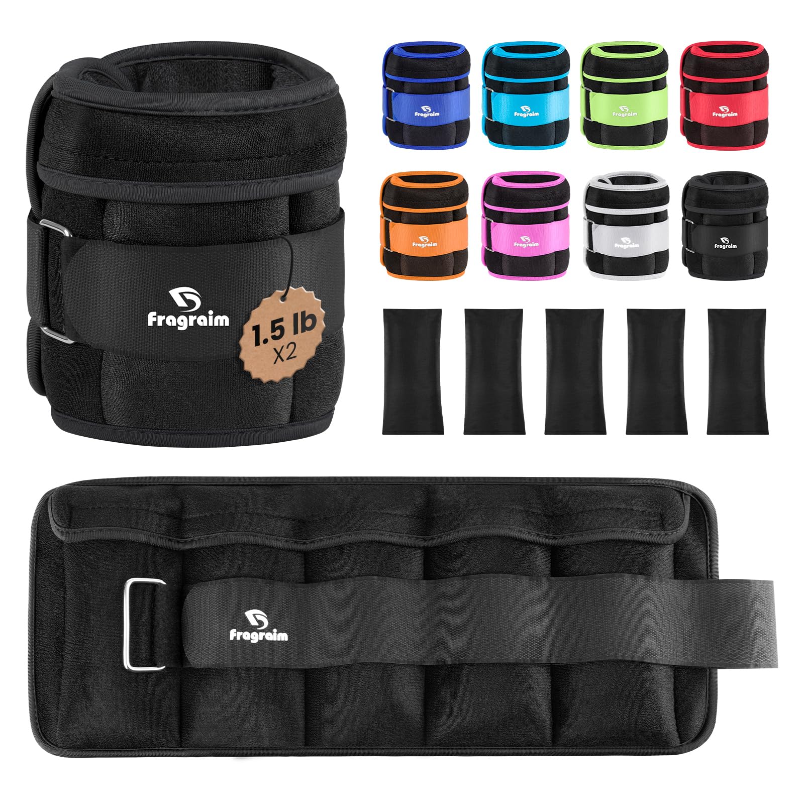 Fragraim Adjustable Ankle Weights 1-3/4/5/6/8/10/12/15/20 LBS Pair with Removable Weight for Jogging, Gymnastics, Aerobics, Physical Therapy