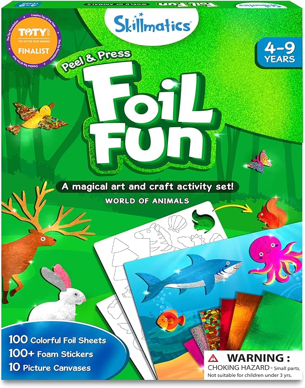 Skillmatics Foil Fun Animals, kit de manualidades y arte de aluminio, regalo para niños y niñas