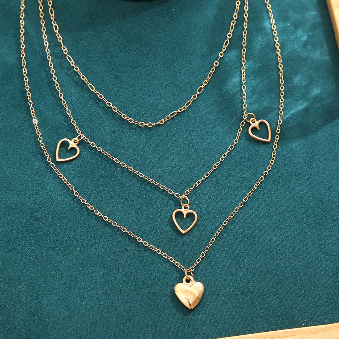 Layered Necklace with Plated Hearts