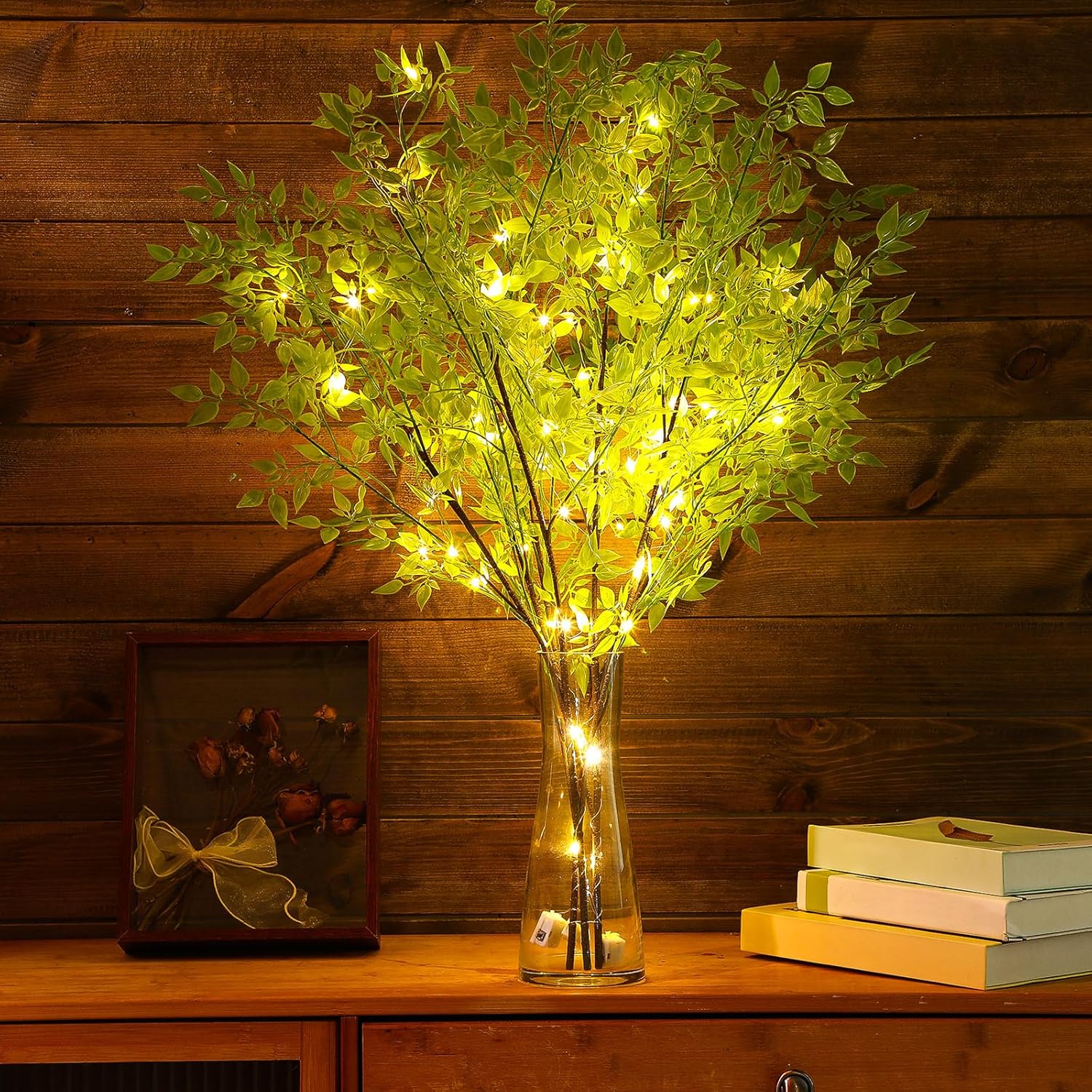 GlikCeil 3 Pcs Lighted Artificial Branches Greenery Stems