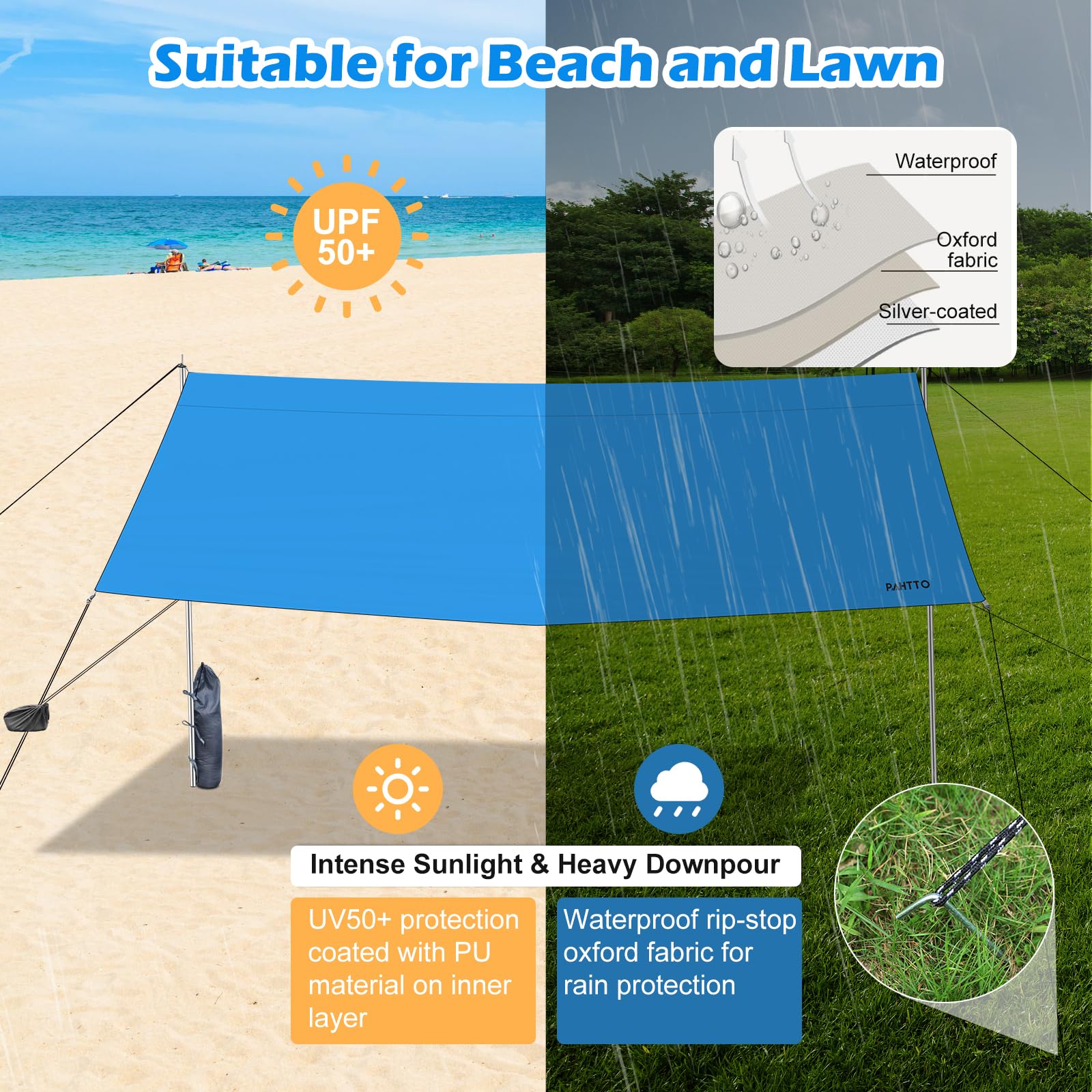 WADEO Telo per Tenda da Campeggio impermeabile, tarp campeggio 3 x 3,6 m, telo campeggio, telo tenda leggero, facile da installare, riparo da campeggio per zaino in spalla, escursionismo