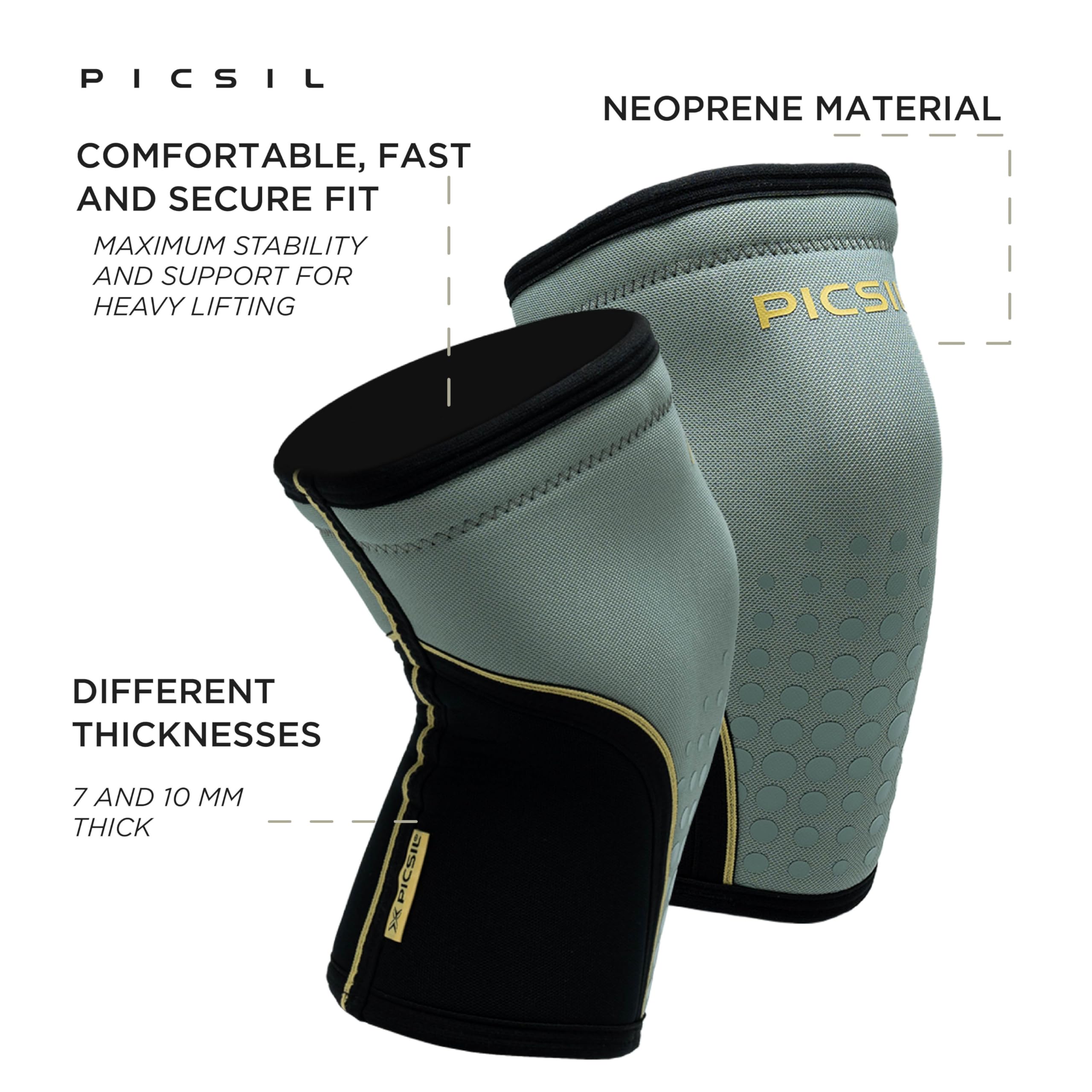 PICSIL 7/10mm Rigid Neoprene Knee Pads, 2 Knee Pads For Crossstraining, Powerlifting And Weightlifting, Unisex (Moonless 10mm, S