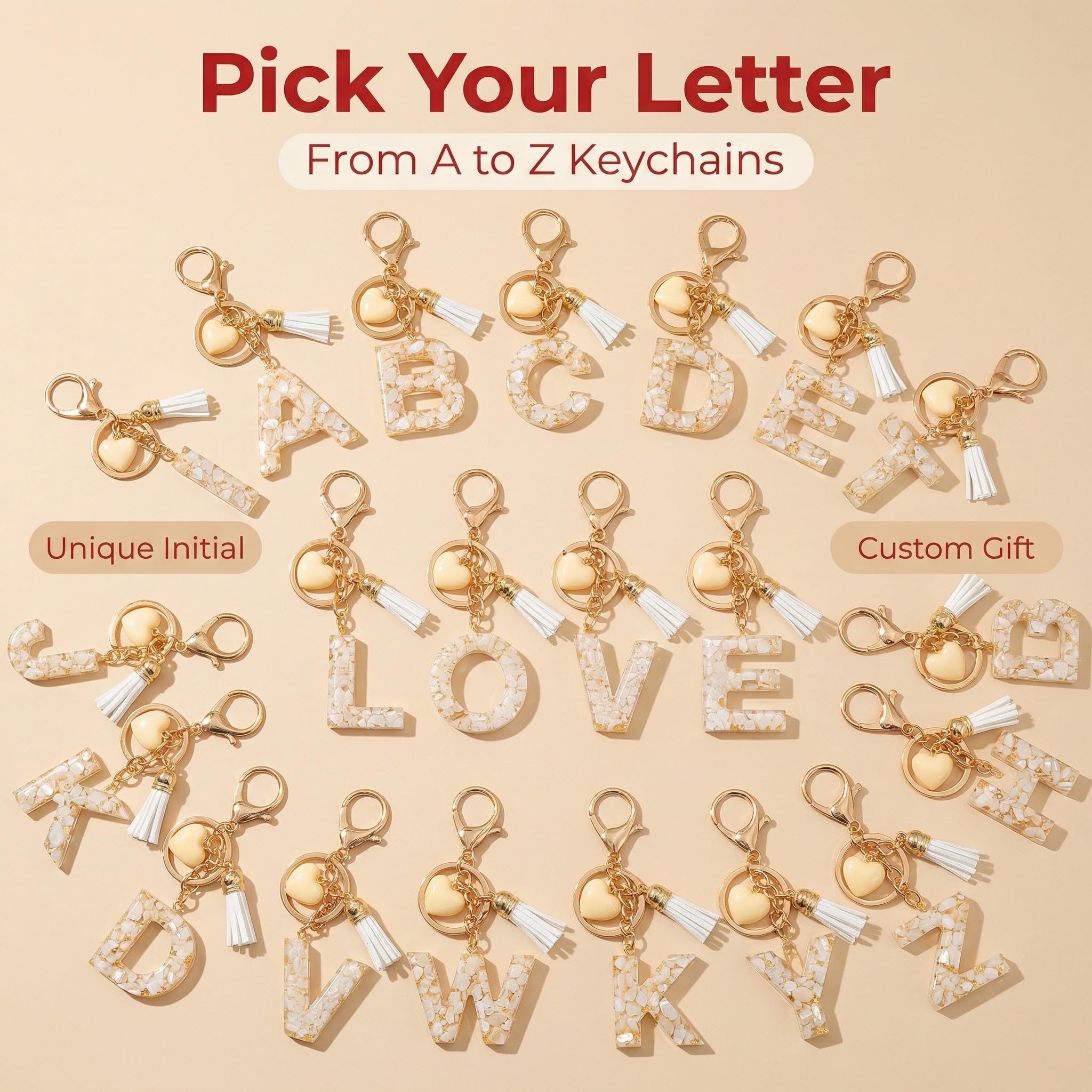 Llaveros Letras Corazón Blanco, Regalo Original para Novia,Llaveros Personalizados con Iniciales para, Porta Llaves Romántico para Mochila y Coche — view 3
