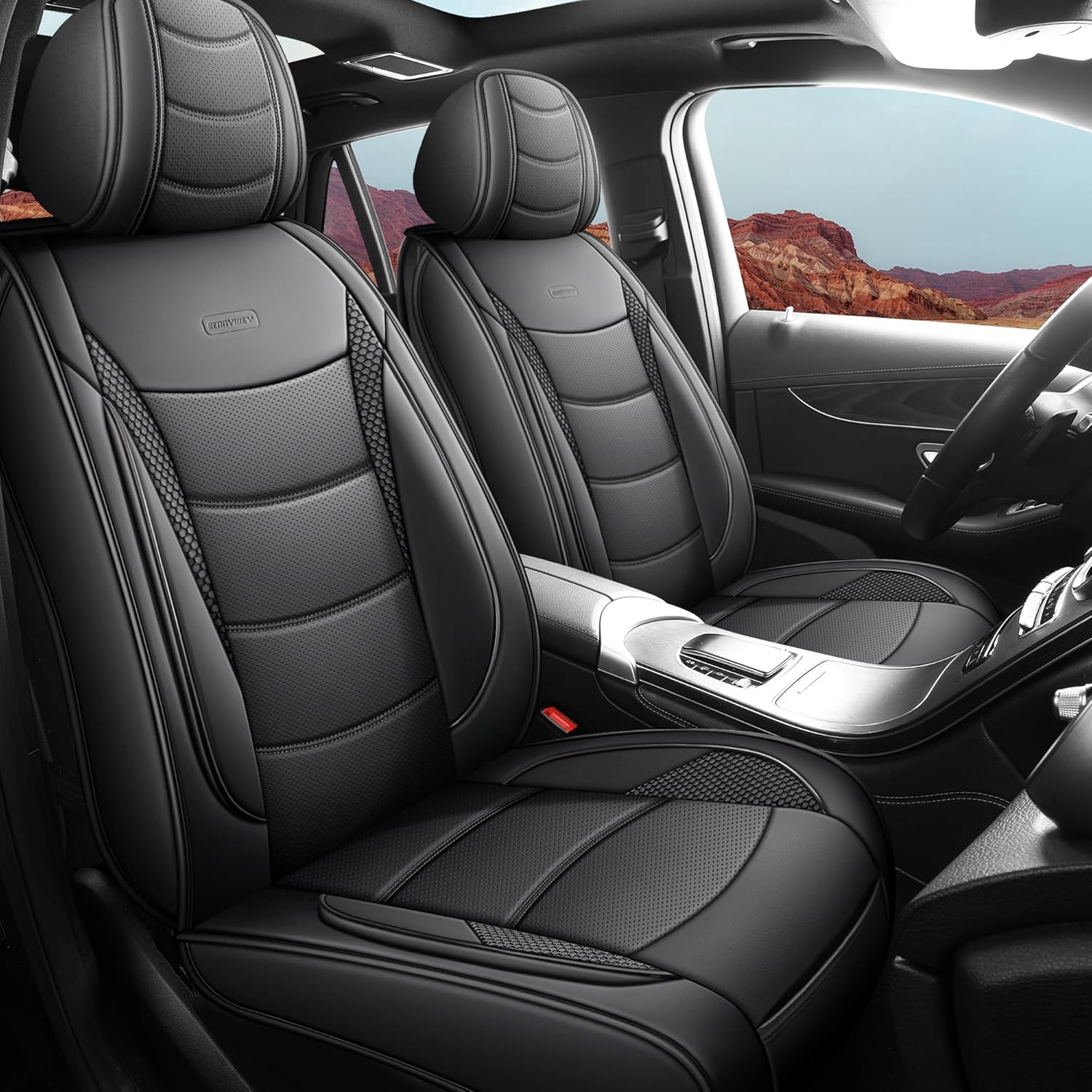 Car Seat Covers Front Set (2 Seats) Nappa Leather Airbag Compatible Waterproof for Sedans SUVs Trucks Heavy Duty Protection for Dogs and Work Black