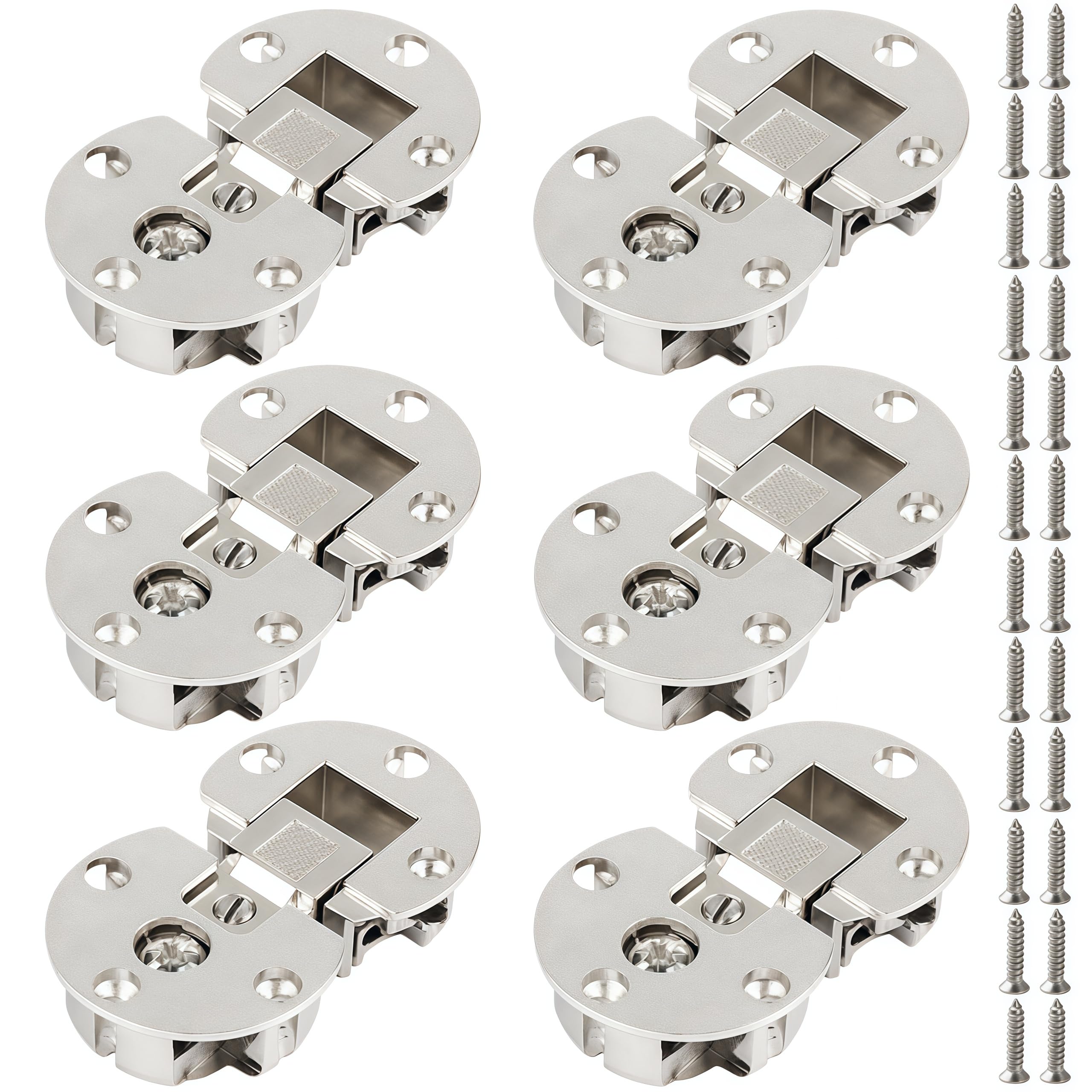 Vbnexyr Regular Door Hinges 6 Pack Of Alloy Semi Circular Adjustable Hinged Flaps For Folding Cabinets 2.55 Inches X 1.55 Inches