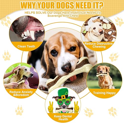 Miniatura 3 de Sosation Paquete de 3 juguetes masticables para perros para masticadores agresivos, juguetes de hueso de perro de nailon con sabor a carne de res,