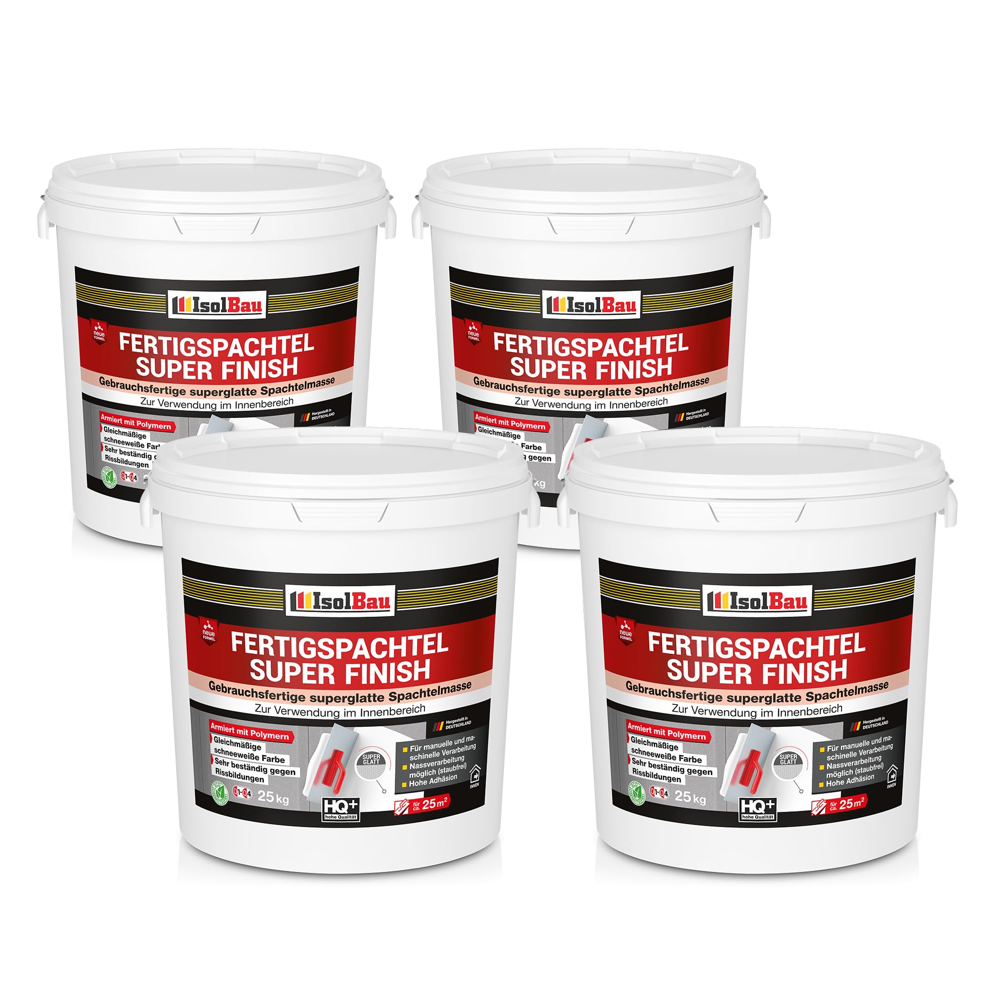 Isolbau Super Finish Spachtel 100 kg, Glättspachtel Fugenspachtel, Gebrauchsfertige Polymer-Gips Fertigspachtel Spachtelmasse für innen, Weiß Q1-Q13