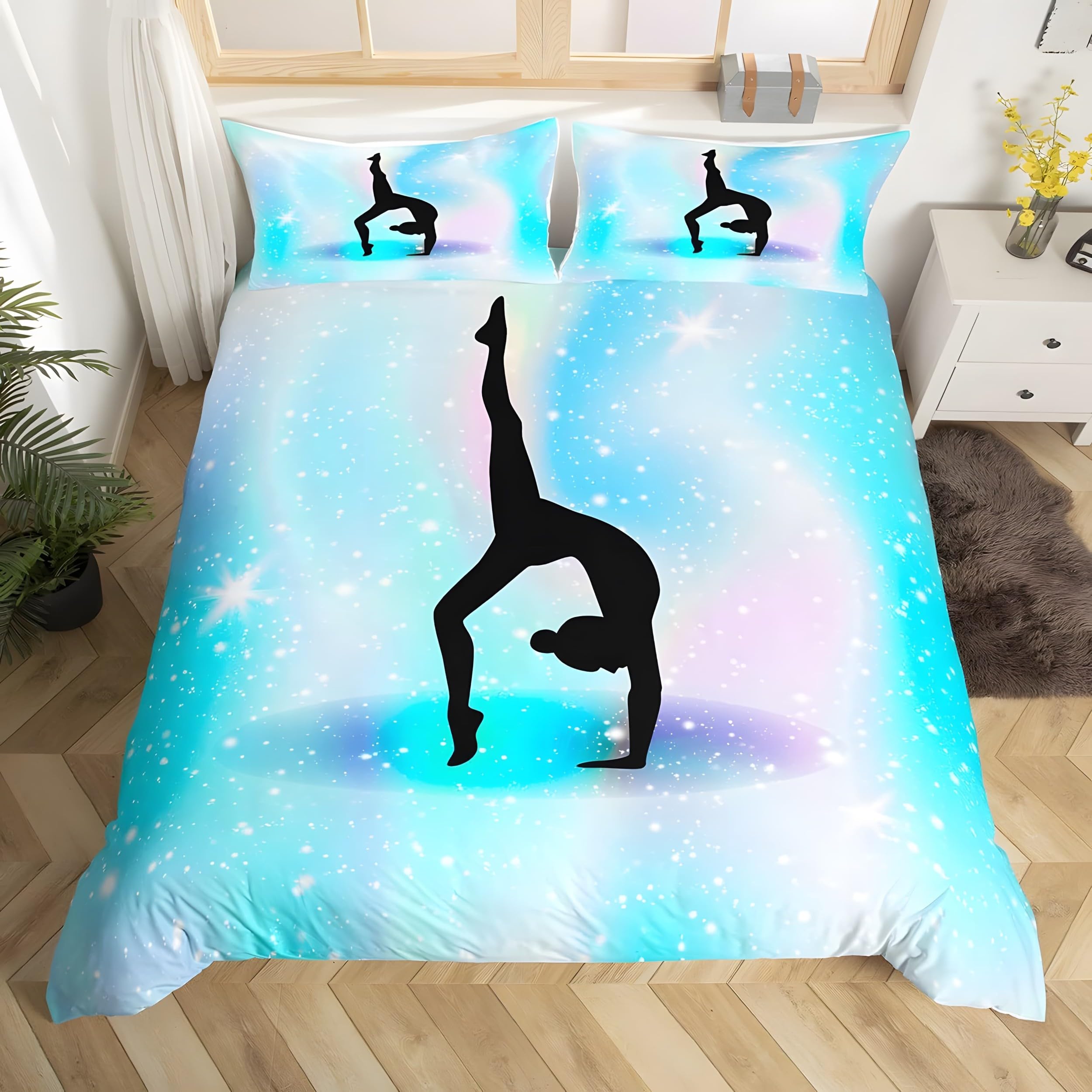 YZQGLHP Gymnastics Theme Double Duvet Cover Space & Starlight Bedding Double Bed Set with Zipper Lightweight Microfibre Quilt Cover with 2 Pillowcases 50x75cm