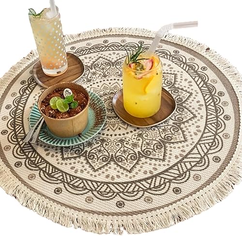 Miniatura 6 de Petyoung Mantel individual redondo para mesa de comedor con borlas, mantel individual de mandala de 20 pulgadas para mesa de cocina, mesa de té