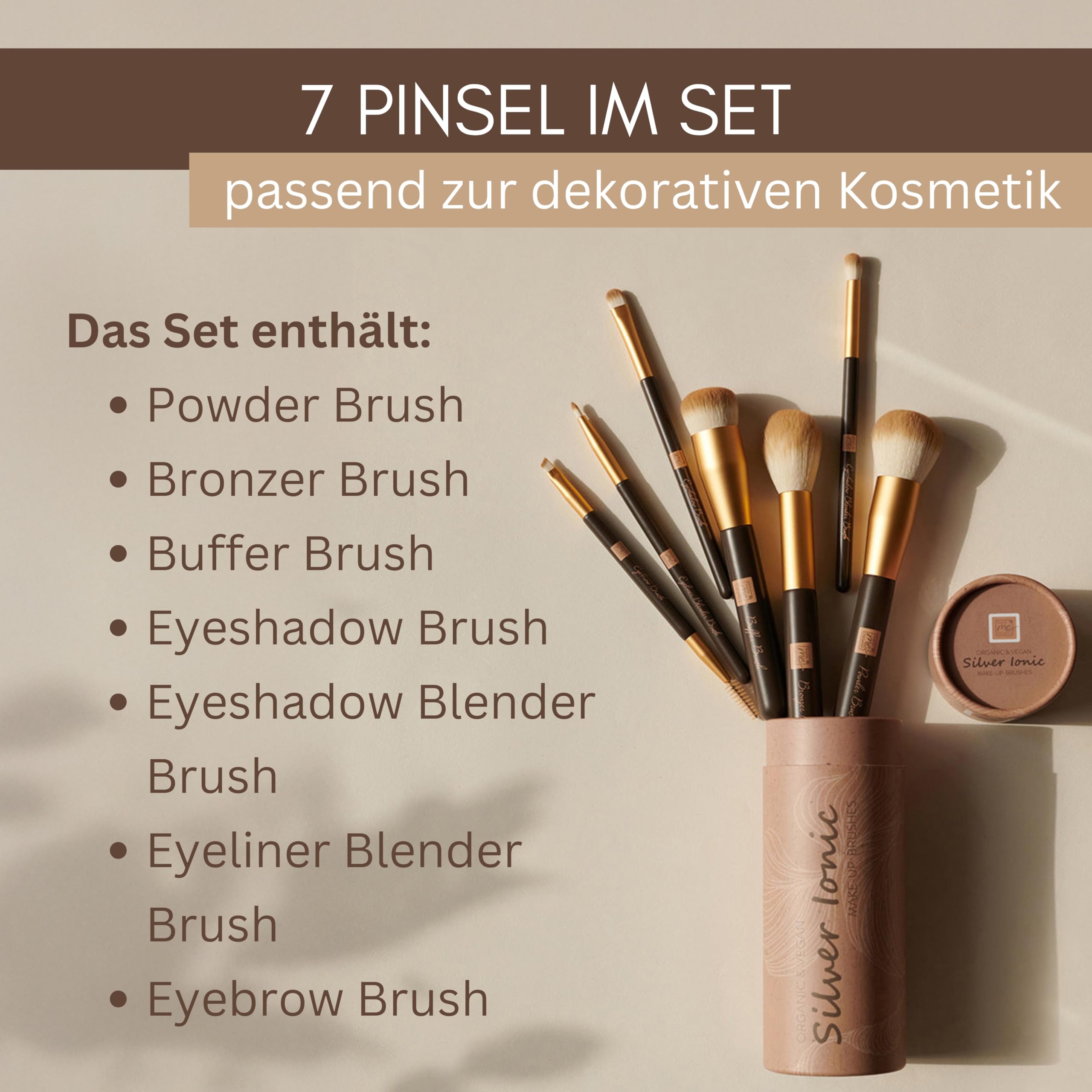 Thats me organic Make-up Pinsel Set – 7 handgefertigte Make-up Pinsel für deinen individuellen Look – Antibakteriell & vegan – Schminkpinselset für Puder, Bronzer, Lidschatten & vielem mehr