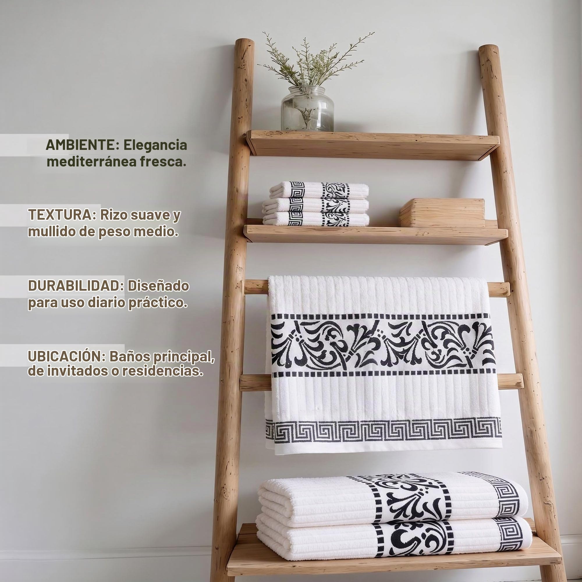 Superior Greek Pattern Decorative 6-Piece Towel Set, Absorbent Premium Cotton, Decor for Bathroom, Spa, Includes 2 Hand, 2 Face, and 2 Bath Towels, Home Essentials, Athens Collection, Chocolate