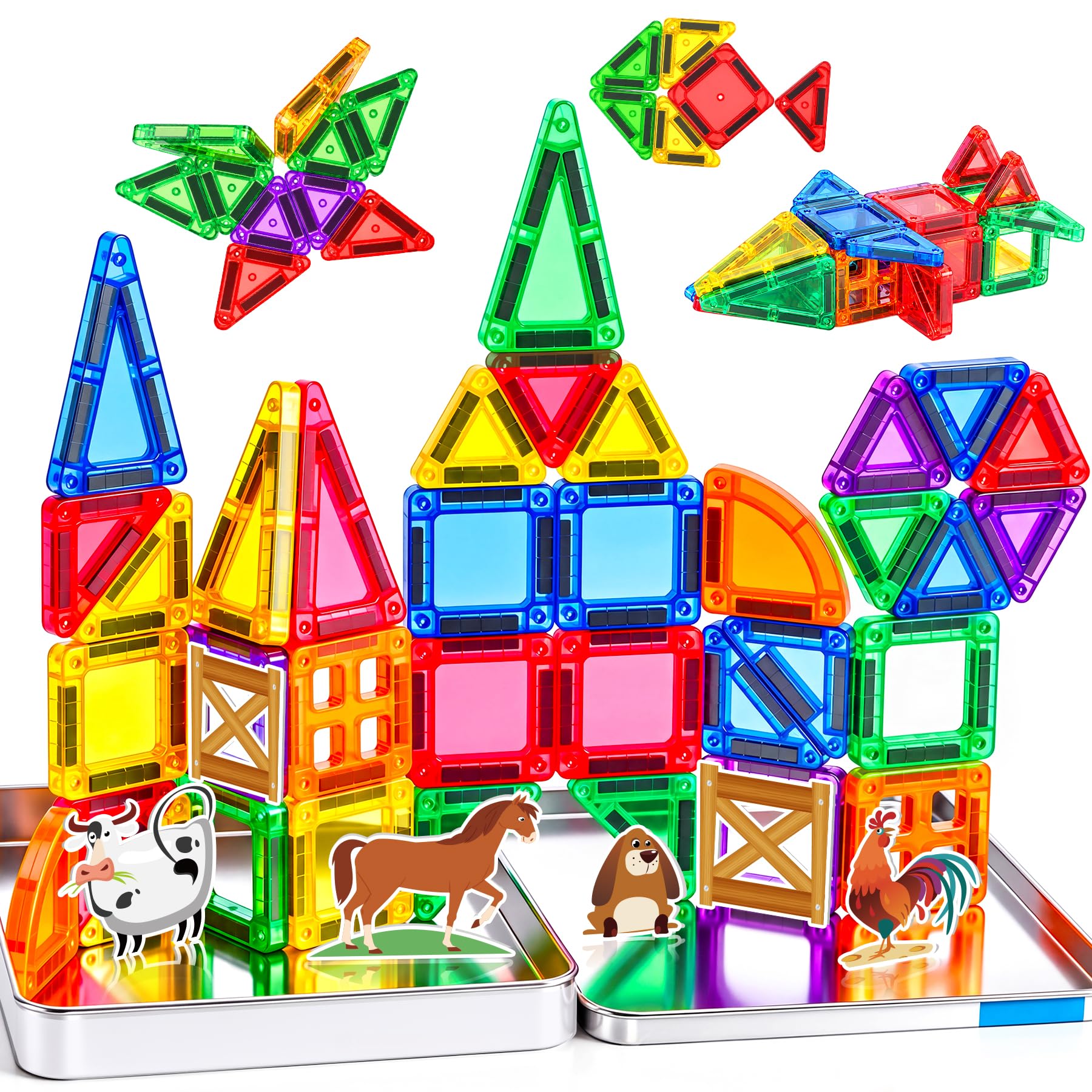 URMYWO Magnetische Bausteine Mini Reiseset für Kinder 3–8 Jahre, 42pcs | Umweltfreundliches Montessori Spielzeug, pädagogisches Magnetspiel für Reisen, Autofahrt & Flugzeug Geburtstag Geschenk