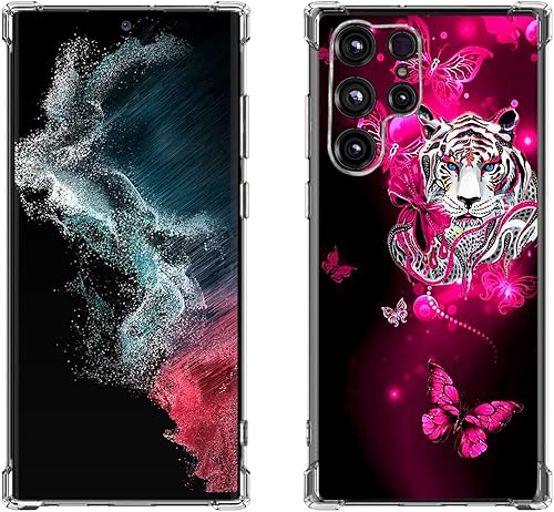 Funda para Galaxy S22 Ultra, protección contra caídas de mariposa de tigre blanco, a prueba de golpes, carcasa protectora de cuerpo completo