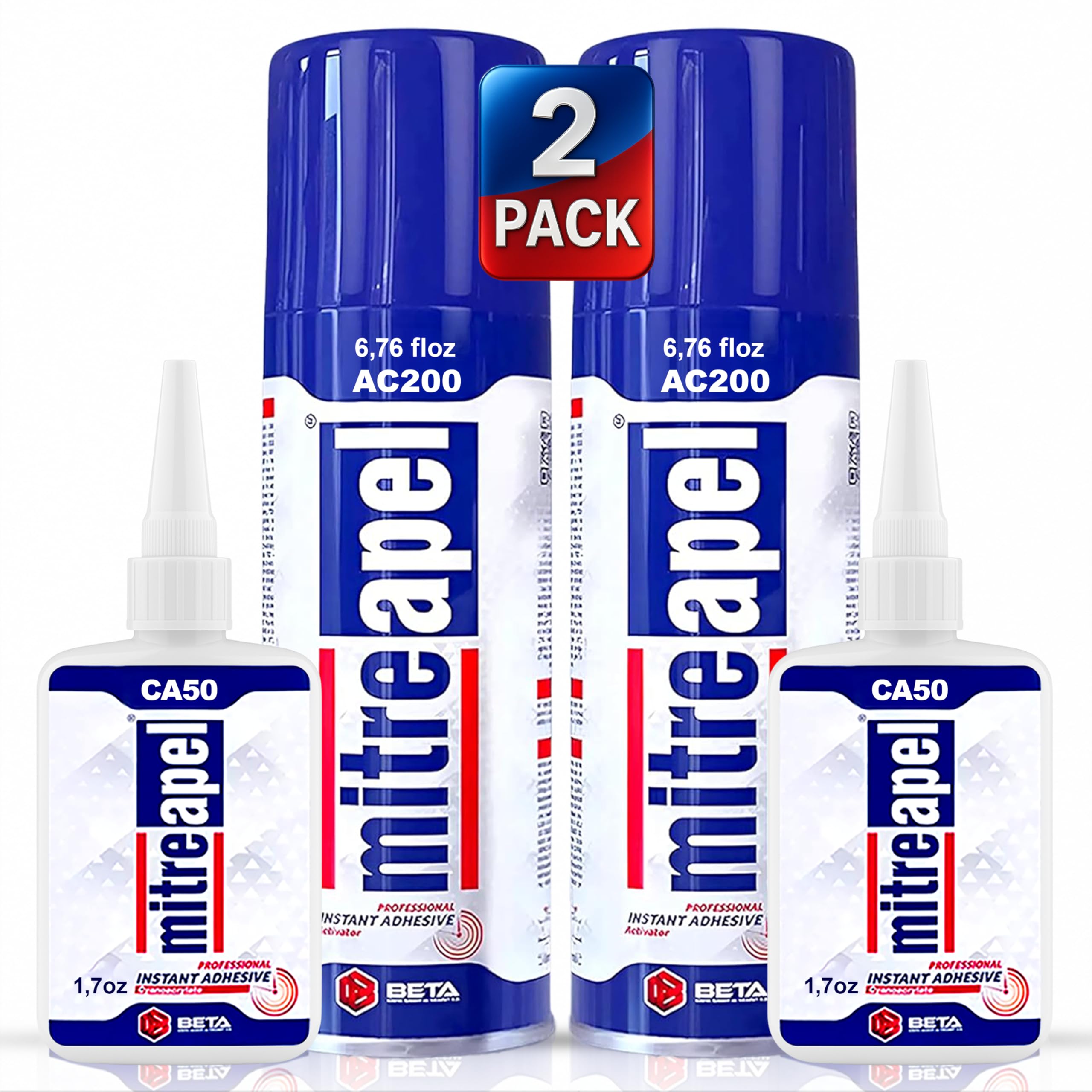 Mitreapel Super Ca Glue (1.75 Oz) With Aerosol Adhesive Activator (6.75 Oz Liq.) - Cyanoacrylate Glue For Craft And Construction|2 Pack