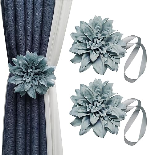 2 alzapaños magnéticos de flores para cortina, hibisco, clips decorativos para atar en la parte trasera de la ventana, cuerdas de sujeción para el
