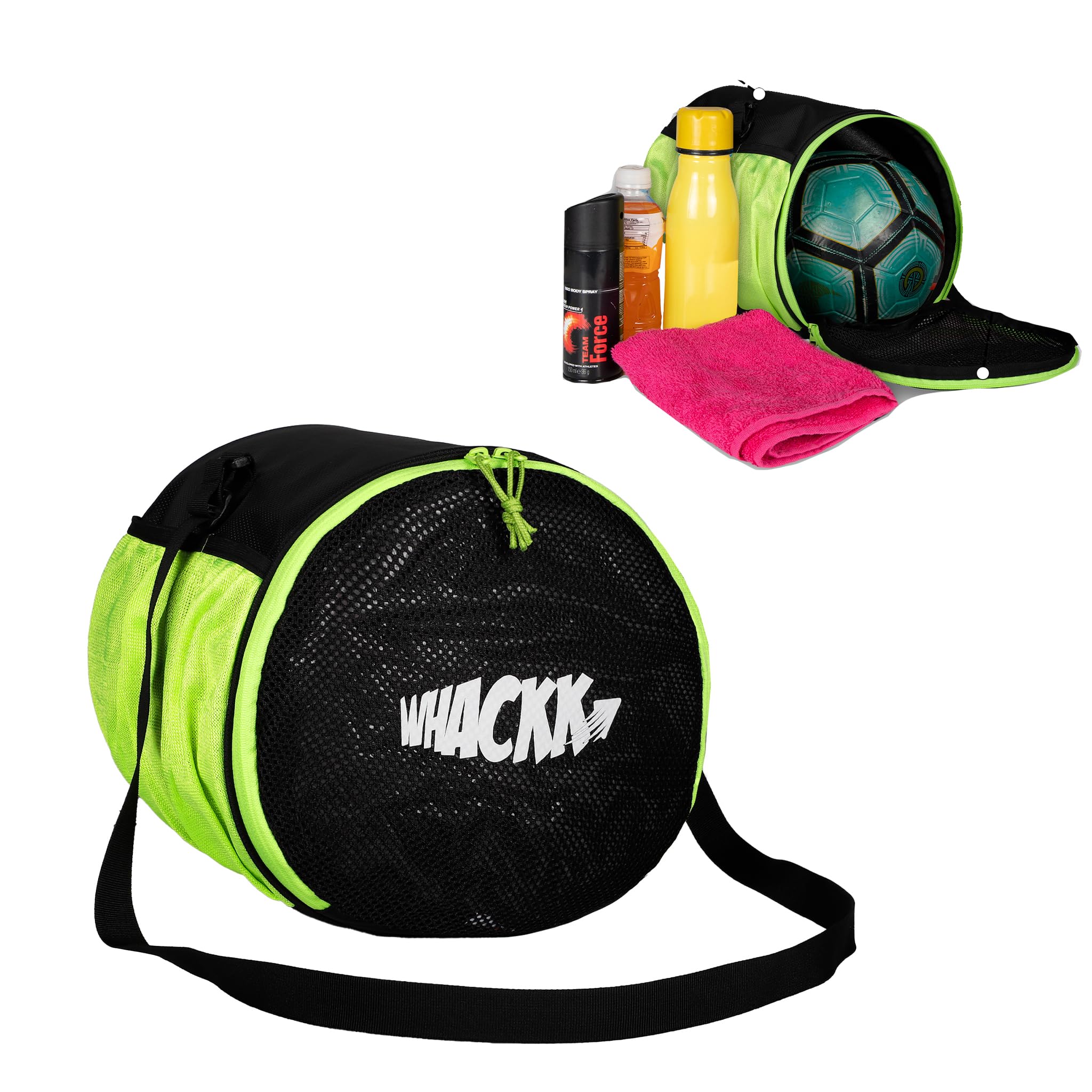 WHACKK Kick Soccer Black Green Football Equipment Bags|Basketball Volleyball Bags |Adjustable Strap Backpack |Ball Bag |Kitbag - Made in India