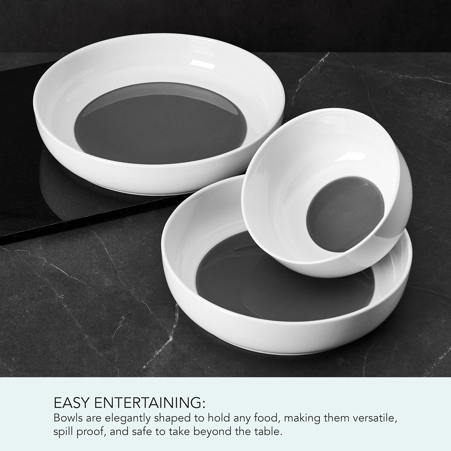 Mikasa Austyn Grey Bone China Lightweight Chip Resistant 9 Piece Dinnerware Bowl Set, Service for 3, White