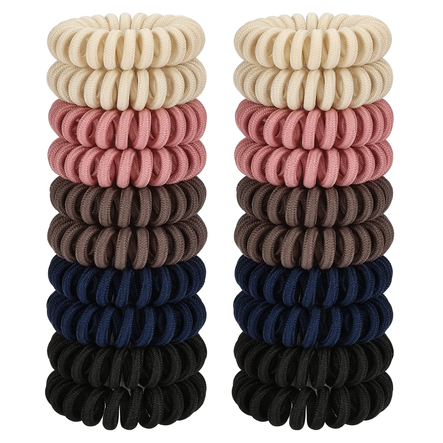 JessLab Spiral Hair Ties, 20 Pcs Traceless Phone Cord Hair Ties No Crease Spiral Bracelet Plastic Coil Ponytail Holders No-Damage Headband Hair Accessory for Girls Women Ladies Gift, Fabric Covered