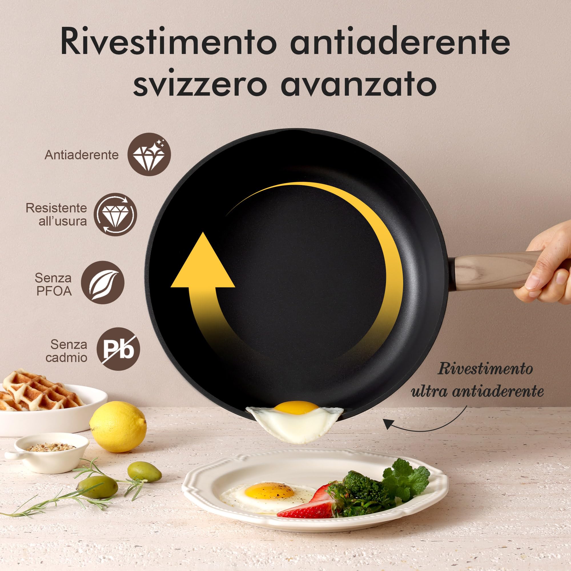 SENSARTE Padella Antiaderente 28 cm, Rivestimento Rinforzato al Titanio