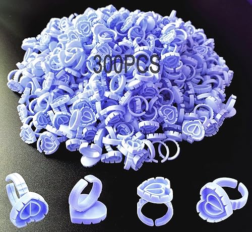 Anillos de pegamento para extensión de pestañas, 300 unidades, anillos de pegamento de pestañas, anillo de pegamento de corazón encantador, soporte