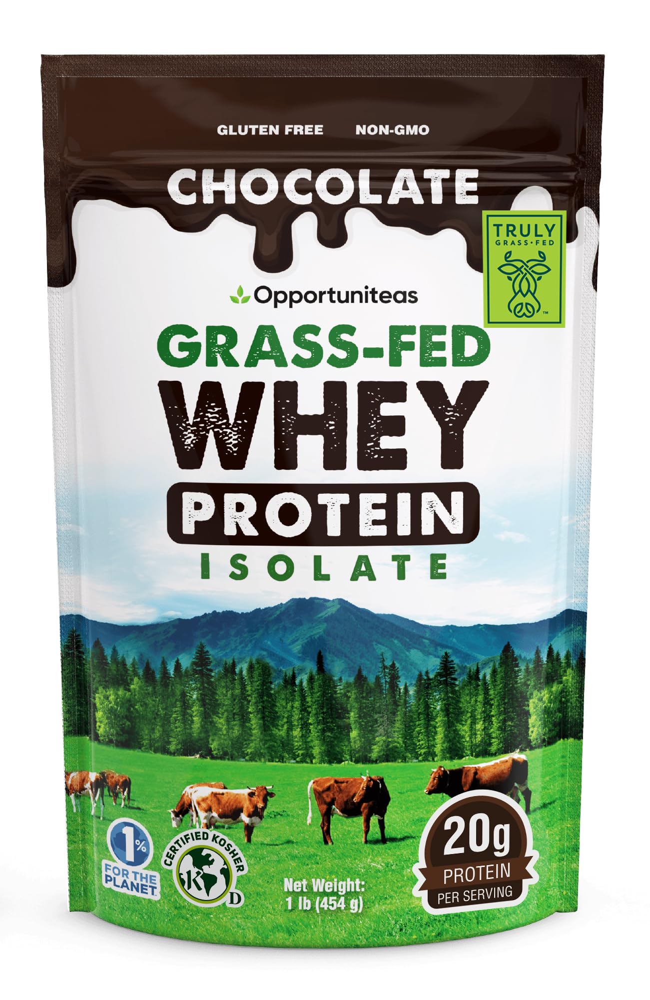 Grass Fed Chocolate Whey Isolate Protein Powder – 20 g Protein, Heavy-Metal Tested, Made with Organic Cacao & Organic Cane Sugar, Non-GMO, Hormone-Free, Sourced from Ireland, 1 lb