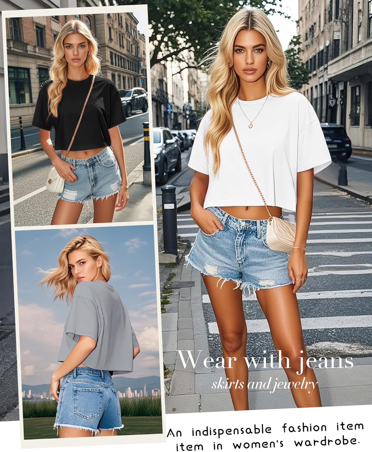 Huukeay 3 Pack Women's Half Sleeve Crop Tops Oversized Crew Neck Summer Casual Short T-Shirts Loose Fit Drop Shoulder Tees - Image 5