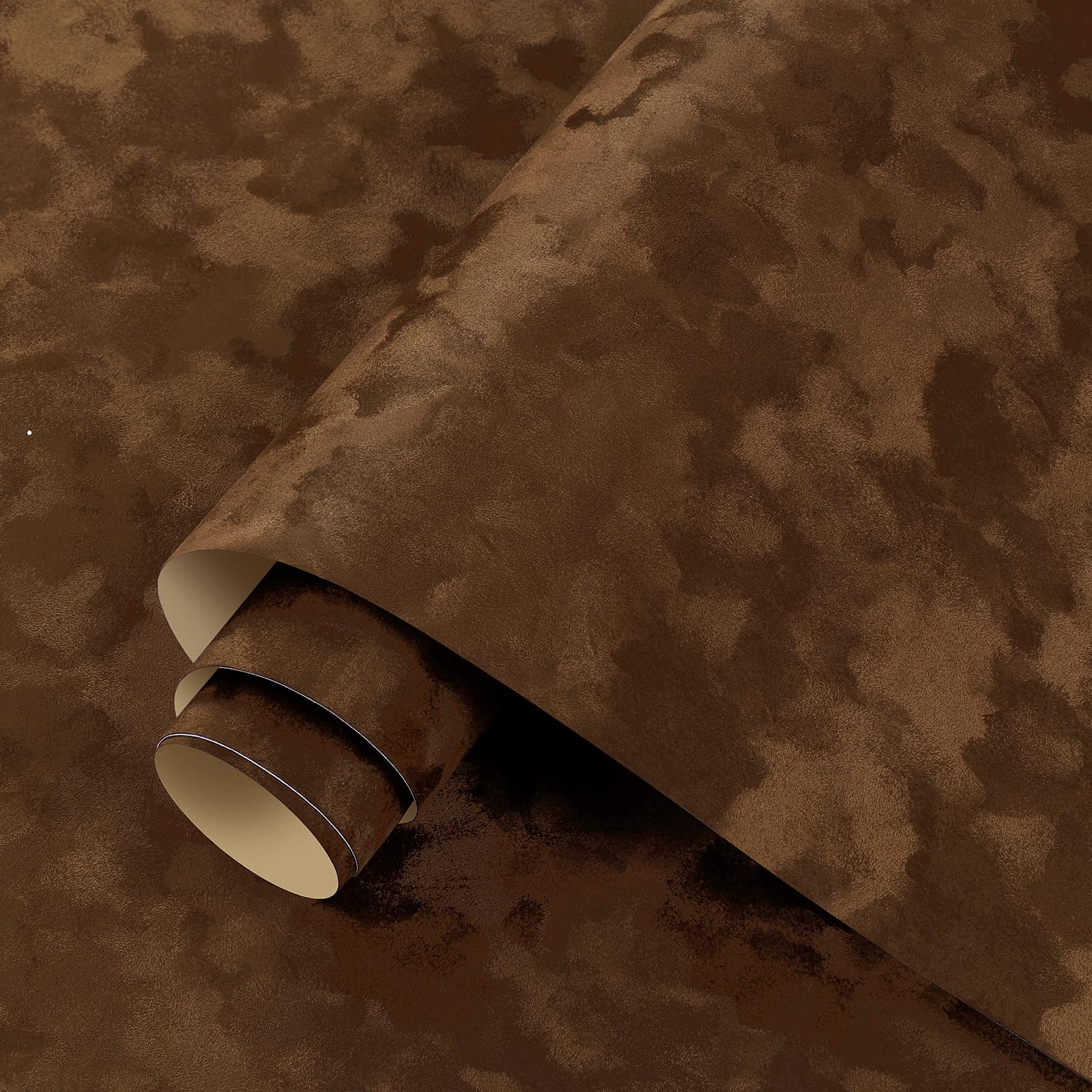 ReWallpaper Brown Velvet Wallpaper Peel and Stick Textured Brown Contact Paper Self Adhesive Flocked Velvet Fabric Wallpaper for Cabinets Dresser