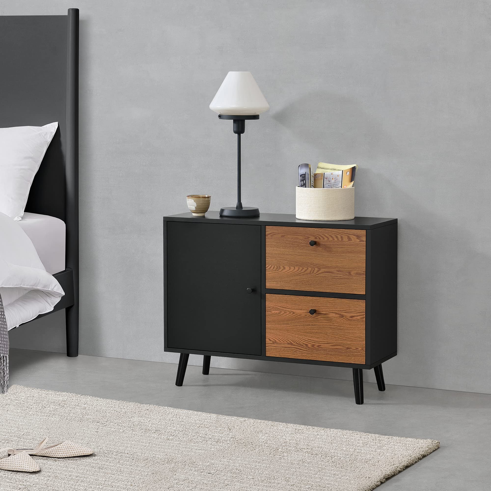 En.casa Meuble De Rangement Carré 93x80x30 Cm Avec 2 Portes Push-to-Open - Effet Bois Foncé