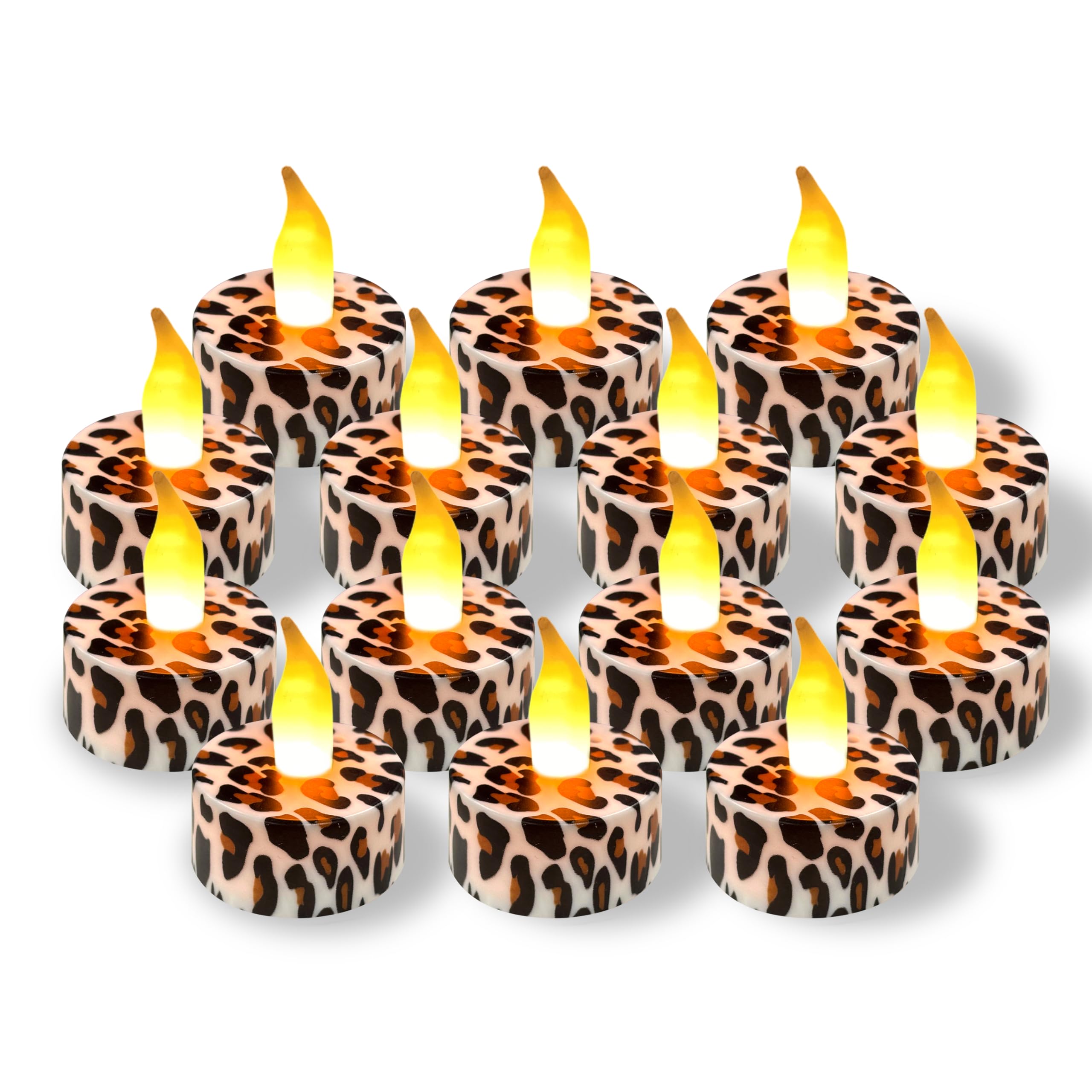 Set di 12 lumini votivi senza fiamma con timer remoto, a LED, a forma di ghepardo