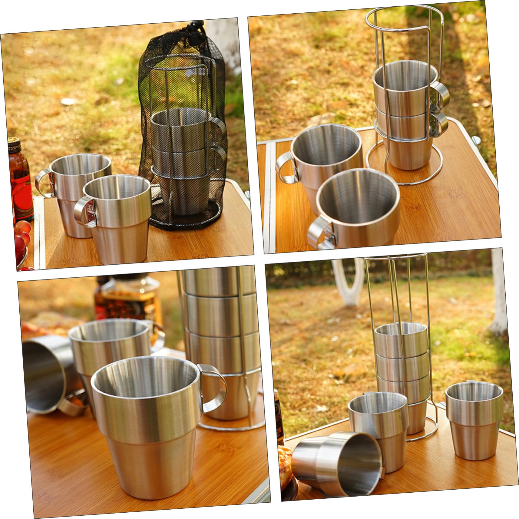 Cabilock Juego de 4 Tazas Térmicas de Acero Inoxidable Doble Capa, Fácil de Limpiar y Portátiles, para Comidas Diarias y Camping en Color Plata