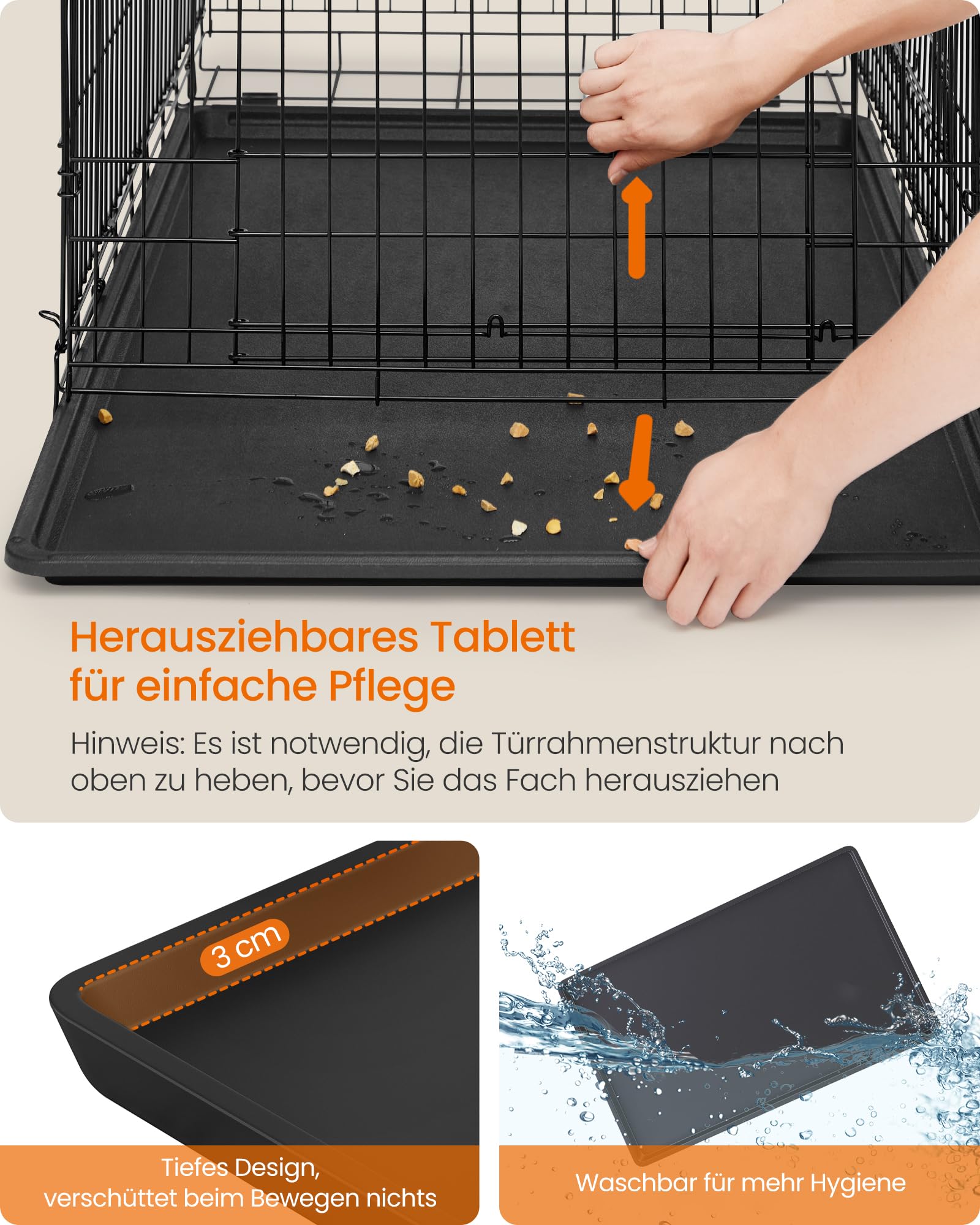 Feandrea Hundekäfig, Hundebox, 120 x 72,5 x 109 cm, Metall, Haustierkäfig faltbar, XXL, für große Hunde, mit Doppeltür, leicht zu reinigen, für Zuhause, Auto, tintenschwarz PPD015B01
