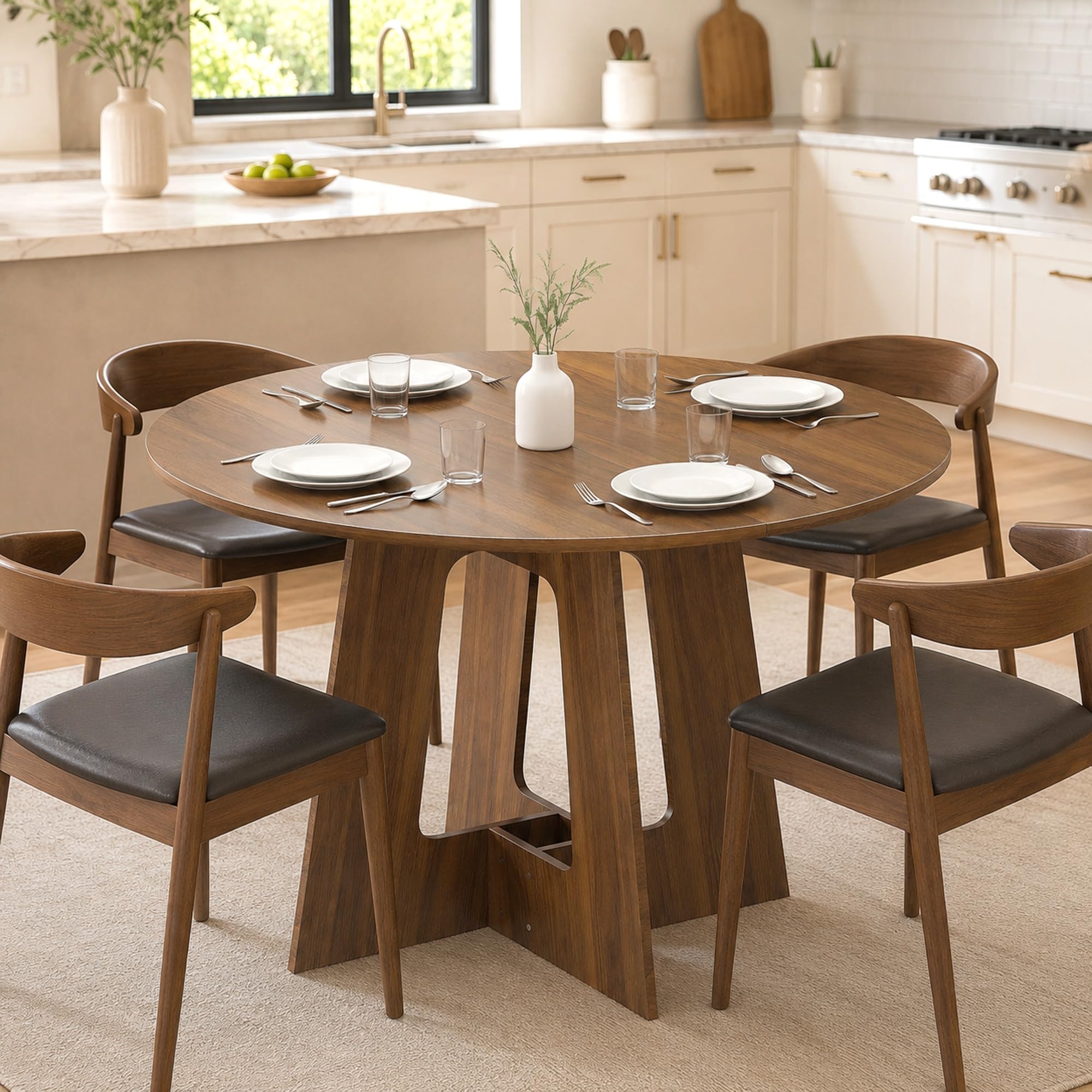 HOMCOM Table à Manger Ronde pour 4 Personnes, Ø 110 x 73,5 cm, Table de Cuisine avec Base croisée, Style Rustique, pour Salon, Salle à Manger, Marron