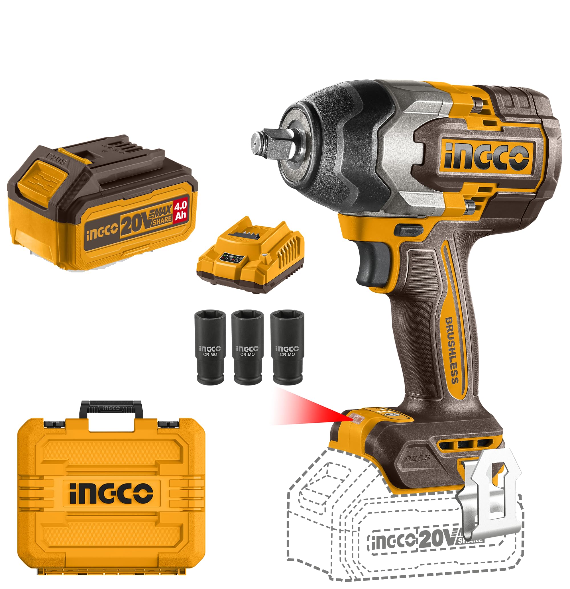 Ingco 20V 850NM Lithium-ion Impact Wrench, CIWLI2085-image-26