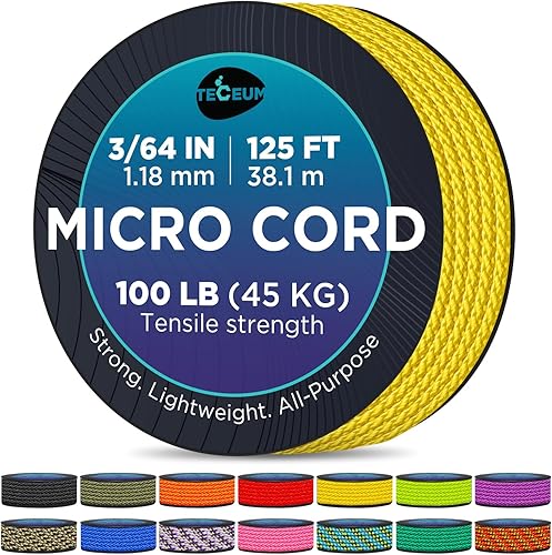Miniatura 48 de TECEUM Micro Paracord – 1.18 mm X 38 m – Cordón de Utilidad Micro – Cuerda de Paracord Trenzada Fina – Ideal para Manualidades, Proyectos DIY