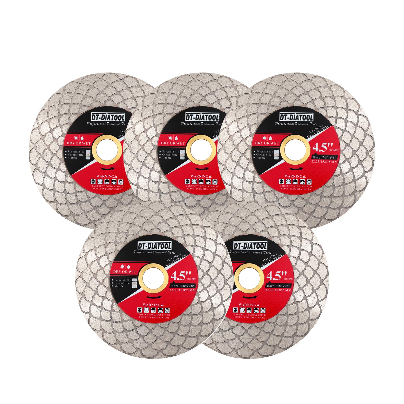 DT-DIATOOL Diamond Tile Disc 115mm 5-Pack, Diamond Double-sided Cutting Disc for Porcelain Ceramic Marble Edge Grinding with Fan-shaped Cutter Head