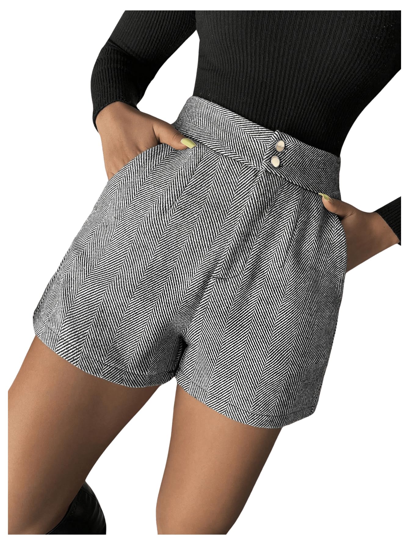 SOLY HUX Short élégant pour femme - Short droit - Short de loisirs - Short d'hiver décontracté - Tenue décontractée - Automne - Short décontracté avec poches