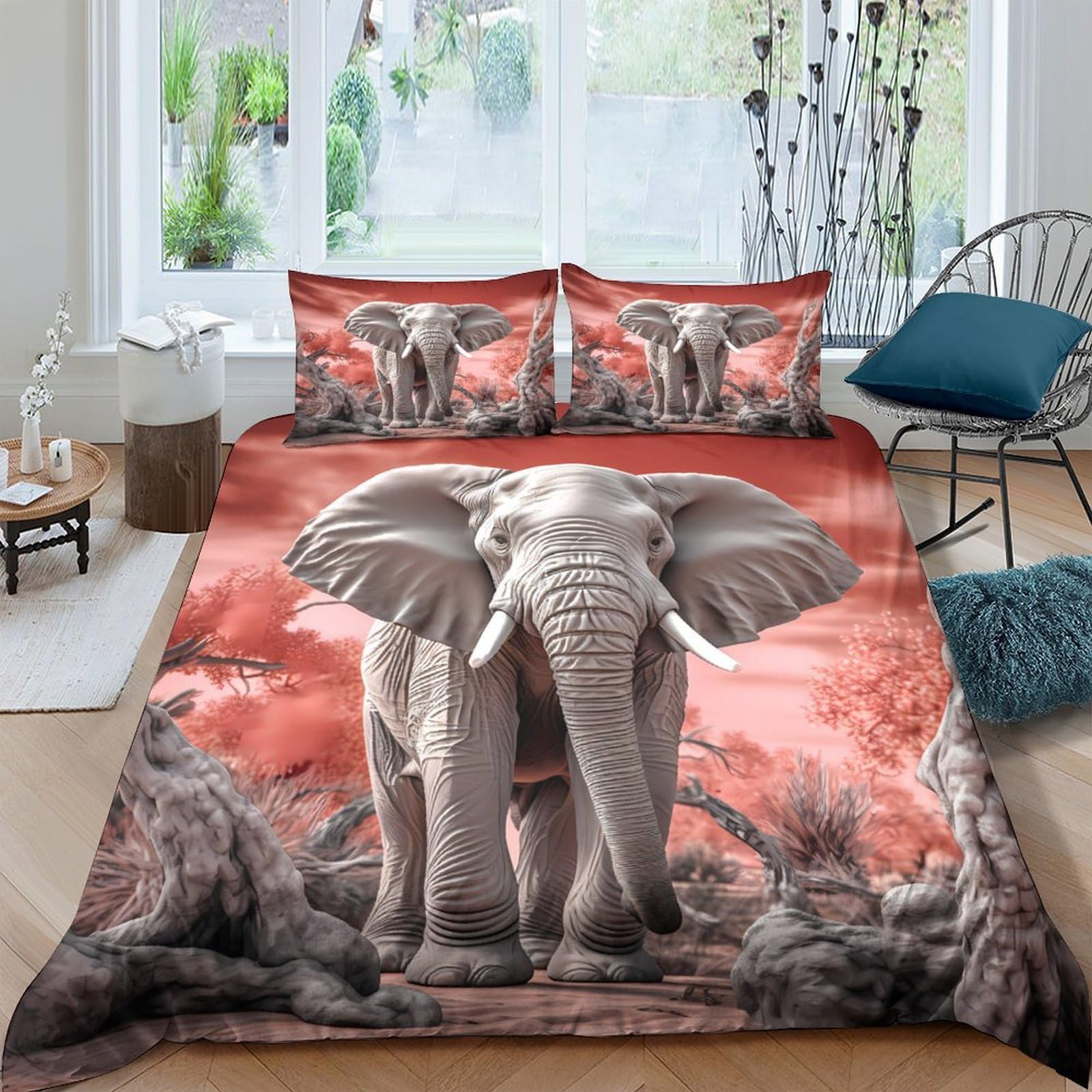 Ctjqhvkz Style-2 3D Printed Elephant Sunset Fitted Sheet Microfiber Soft Anti-Slip African Forest Mattress Cover For Bedroom Decor Single（135X200cm）