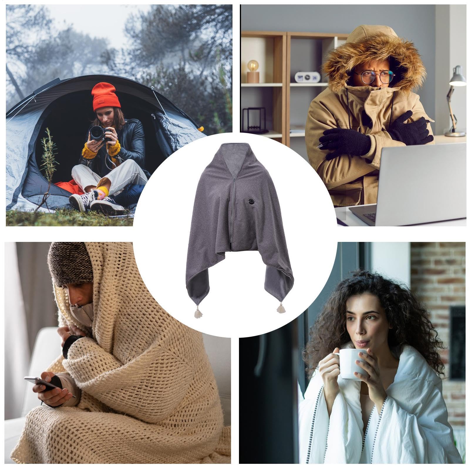 Coperta elettrica riscaldata scialle Scaldacorpo USB 3 Livelli Calore | Plaid Riscaldato USB 3 Livelli di Calore Per Plaid Pigro, Divano Relax, Lavoro Casa Viaggio, Riposo Interno Esterno