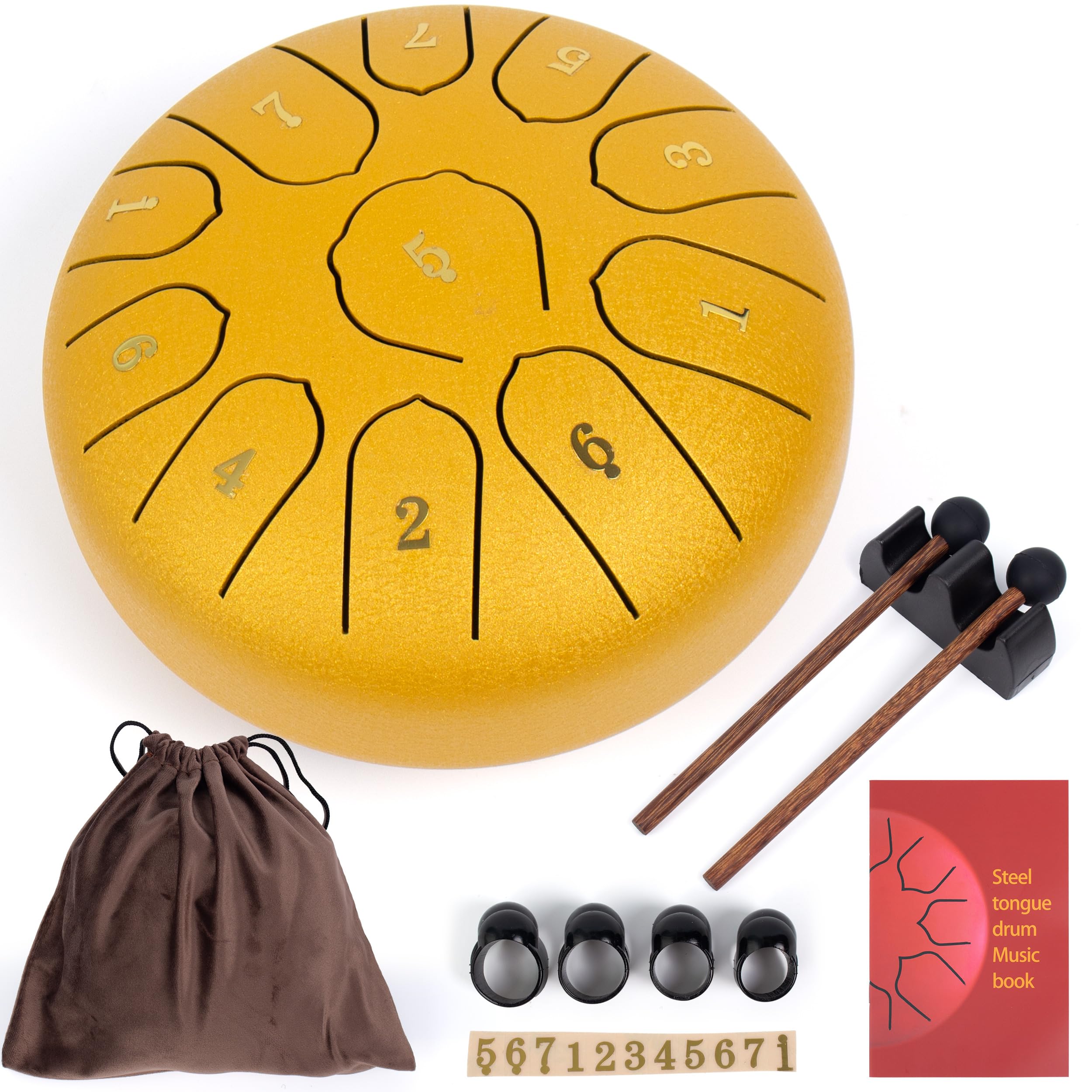 Tamburo antipioggia per esterni, 15,2 cm, 11 note, in acciaio, per yoga, meditazione, educazione musicale, regalo, oro